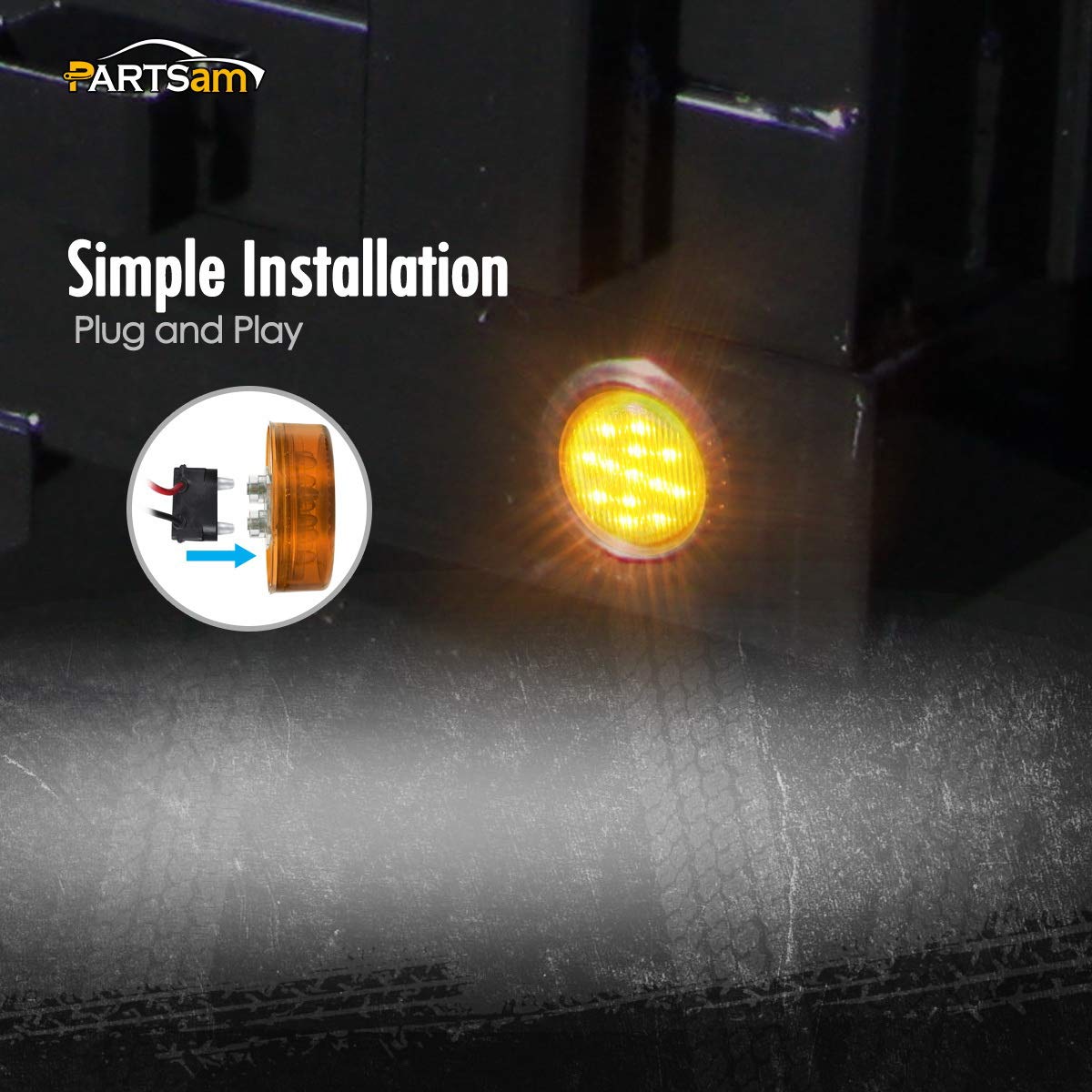 Partsam 10pcs 2.5" Round Amber Trailer 13LED Side Marker, 2.5 Inch Clearance Lights for Trailer Truck, Sealed Waterproof, 12V