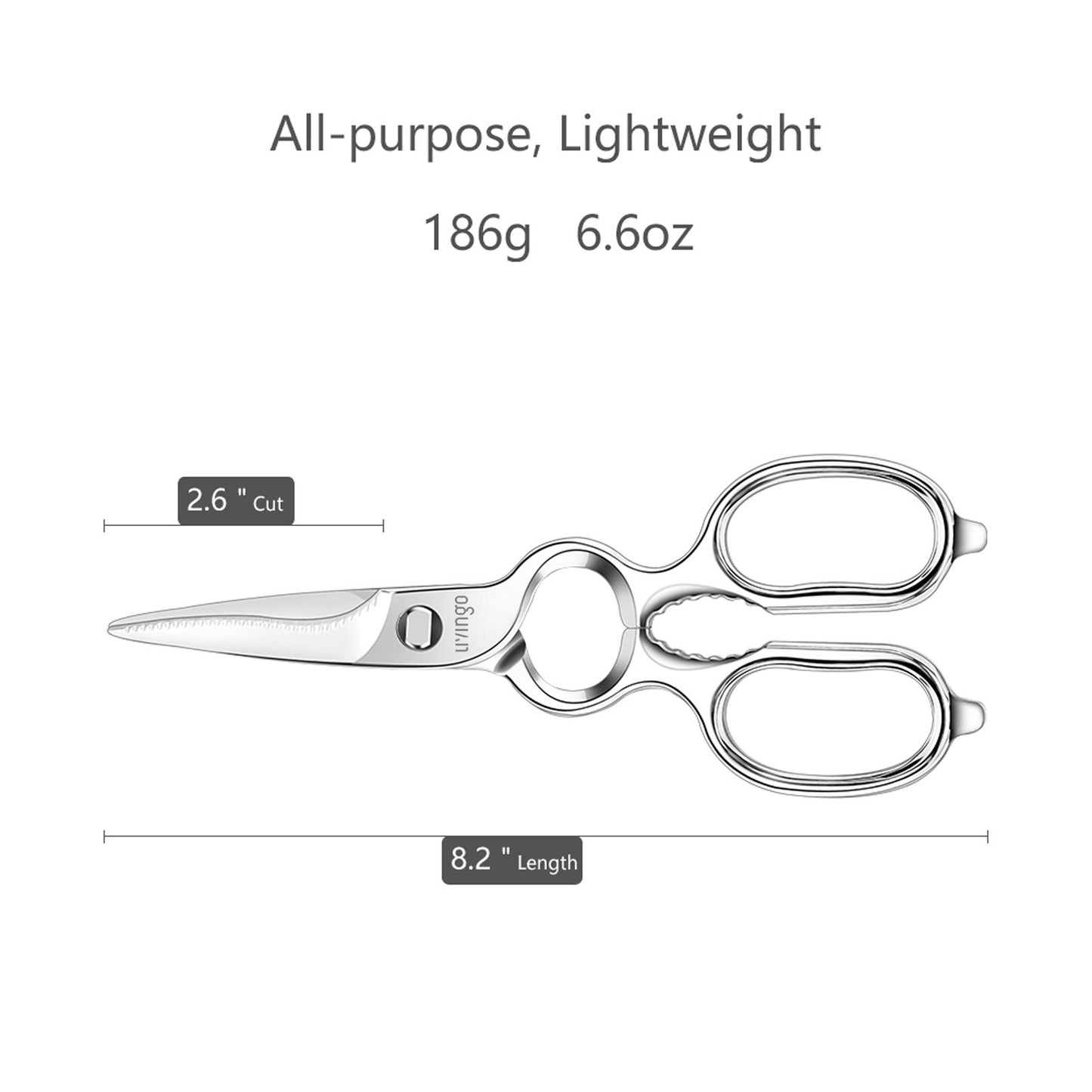 LIVINGO Kitchen Forged Shears Heavy Duty Come Apart Ultra Sharp Multi-Function Stainless Steel Scissors Bottle Opener, Nut Cracker 22cm