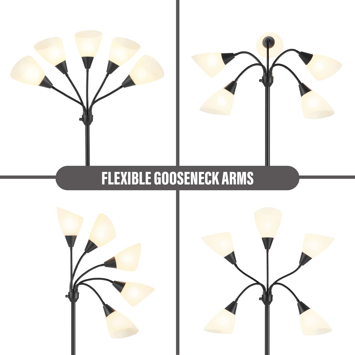 HonoDing Medusa Floor Lamps Standing Lamps 5 Heads Adjustable Reading Light Large Shade Use E26 A19 Bulb Floor Lamps for Living Room Bedroom