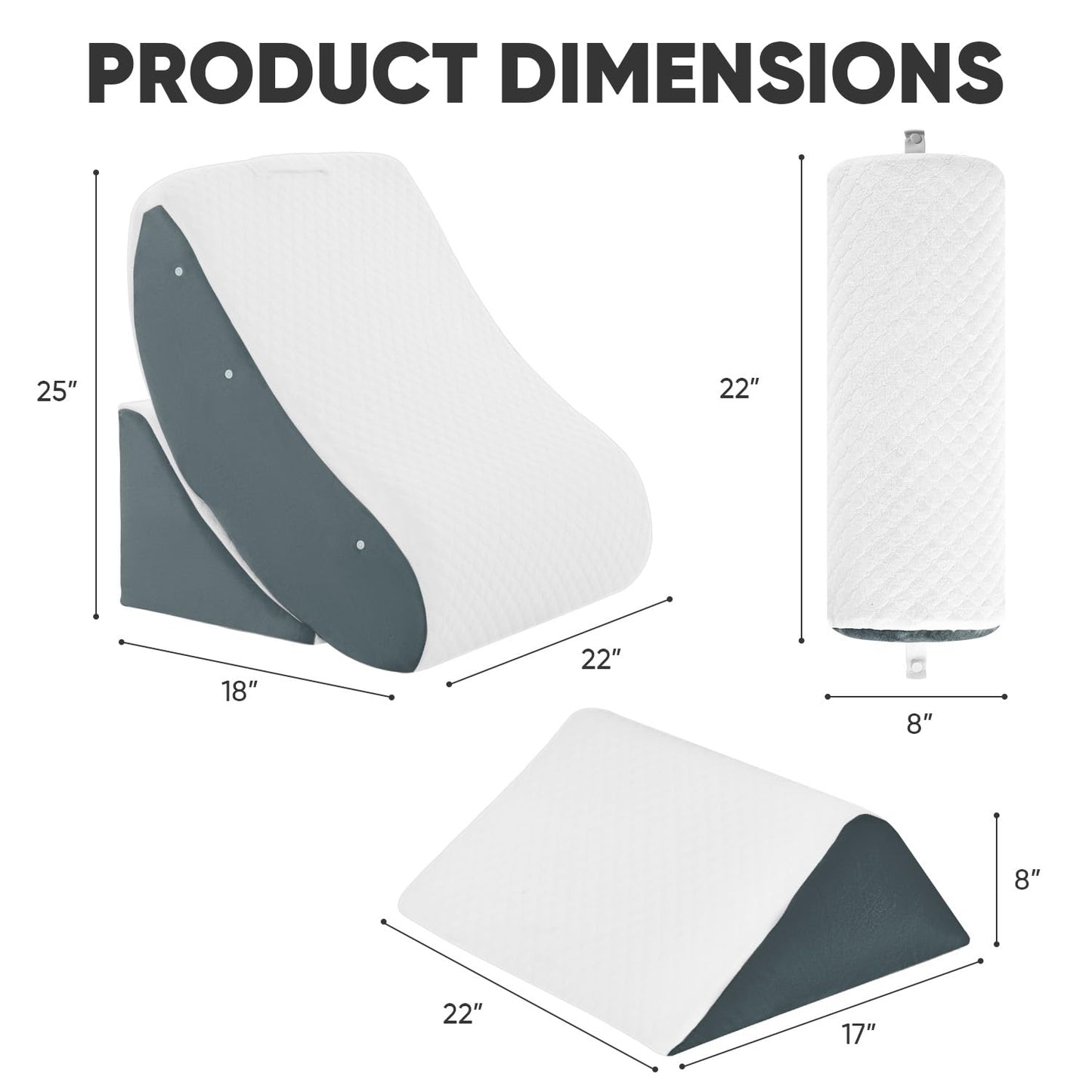 4 PCS Wedge Pillow Set for After Surgery, Memory Foam Orthopedic Bed Wedge Pillow Set, Adjustable Bed for Sleeping, Acid Reflux Relief, Post Surgery Recovery, Back Support, Leg Elevation, DarkGery