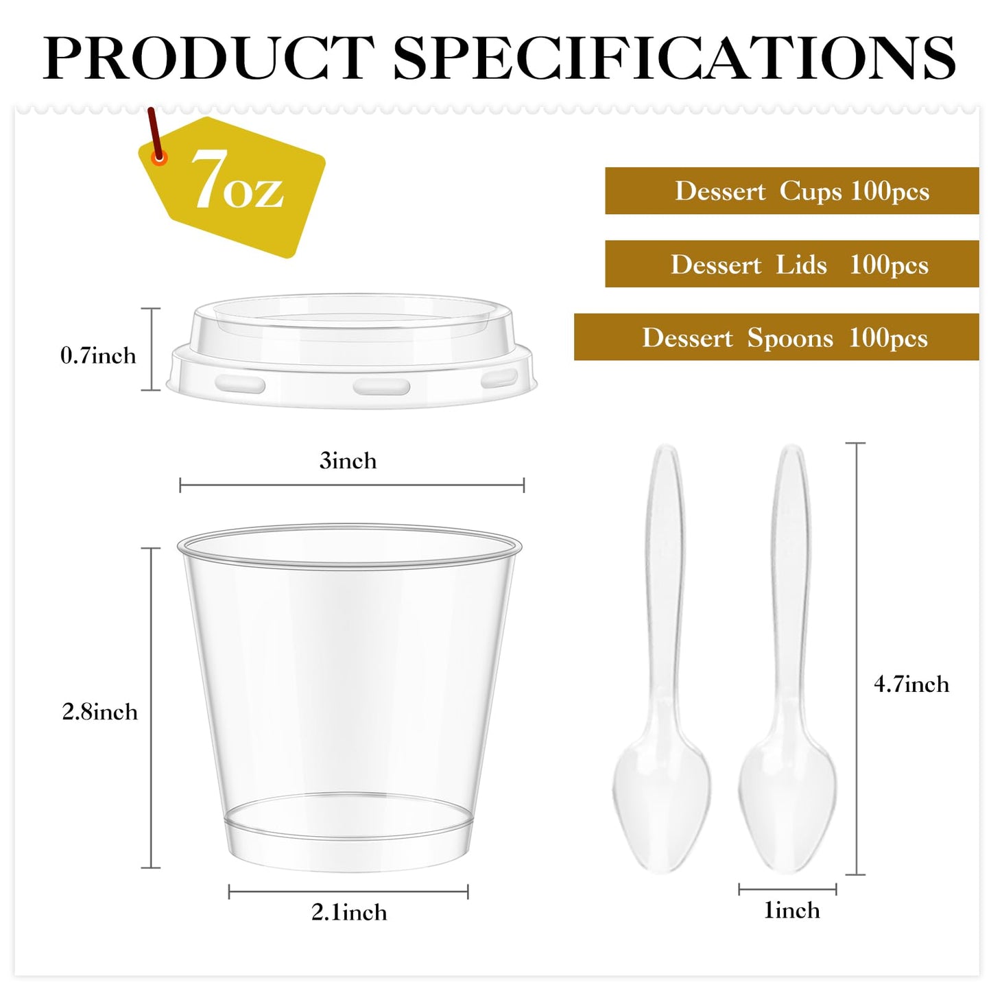 100 Pack Dessert Cups with Lids and Spoons, 7 OZ Mini Clear Plastic Dessert Parfait Cup for Party Small Round Serving Appetizer Cups Disposable Fruit Ice Cream Pudding Yogurt Jello Shot Cake Cup Bowls