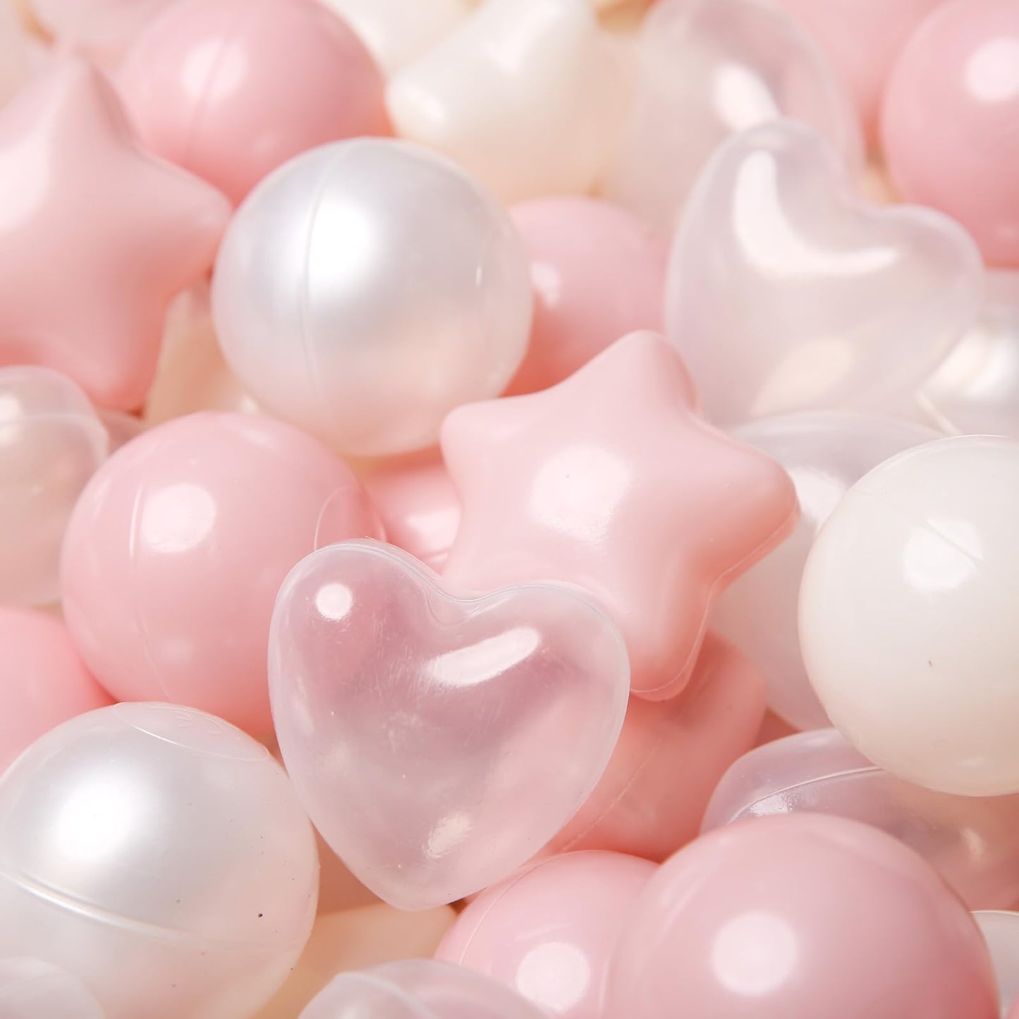 Ball Pit Balls 100 Balls for Toddlers, Crush Proof Plastic Children's Toy Balls Macaron Ocean Balls for Birthday Parties Games Pool, Pink+Beige+Pearl White+Clear Mix Shapes