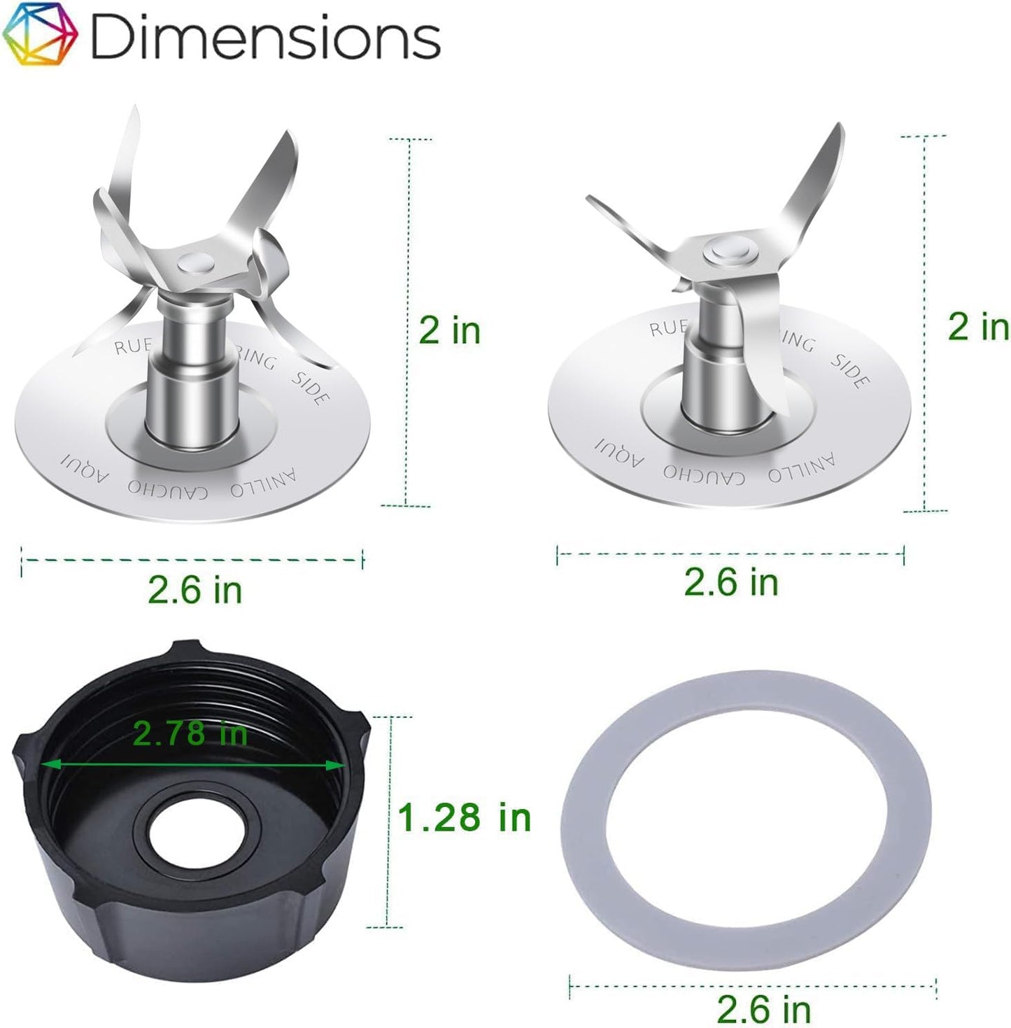 Replacement Parts Compatible with Oster Blender, 6 Cup Glass Blender Replacement Jar with Lid, 4961 4-Point Ice Blade, 4902 Bottom Cap and Rubber Gasket Compatible with Oster & Osterizer