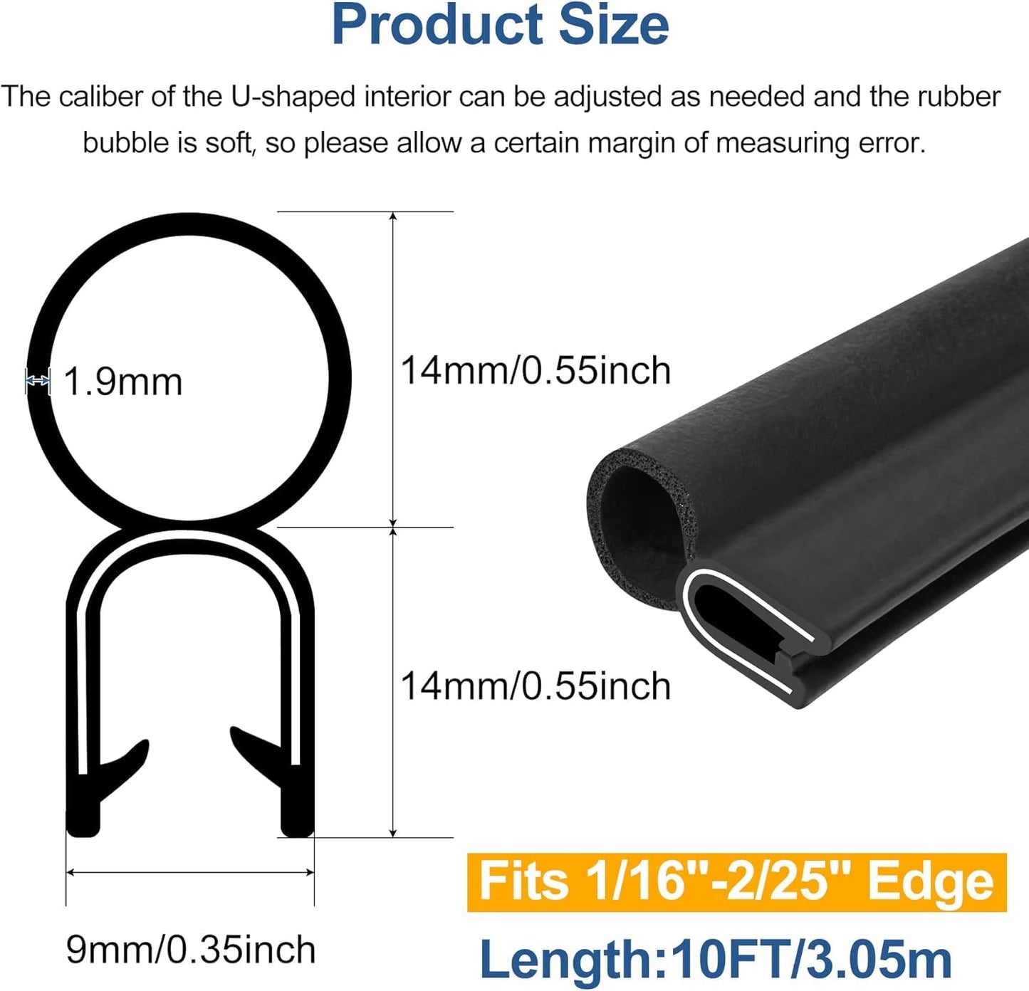 Automotive Door Weather Stripping 20Ft Car Door Rubber Edge Trim Seal Strip Gasket with Top Bulb Easy to Install for Car Bus Camper Boat RV Truck Doors and Home Applications
