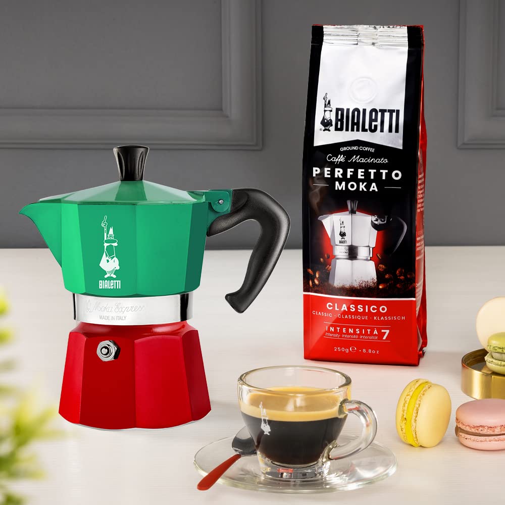 Bialetti Moka Express 6-Cup Aluminum Stovetop Espresso Maker, Tricolore