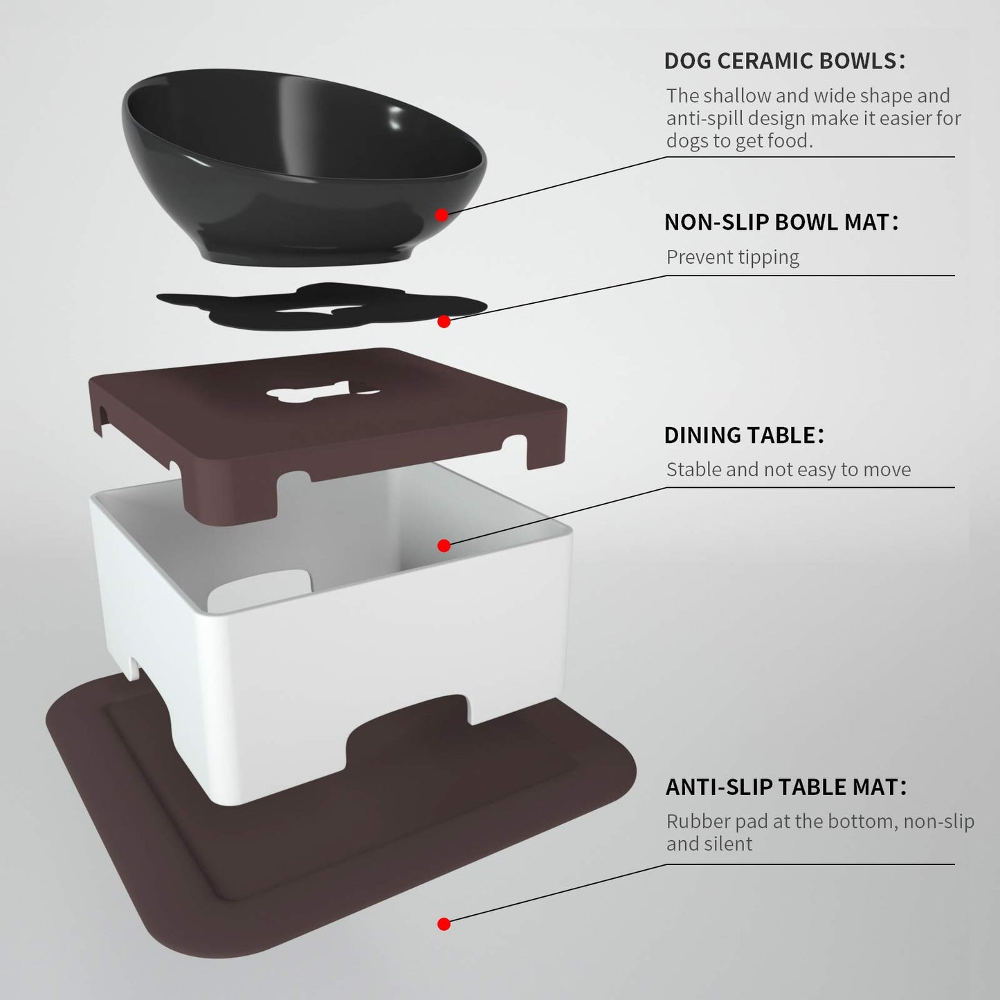 WZ PET Raised Tilted Dog Feeding Bowl,Elevated Ceramic Dog Bowls Set Anti-Slip,Standing Pet Feeding Dish for Small Medium Dogs and Cats,Black