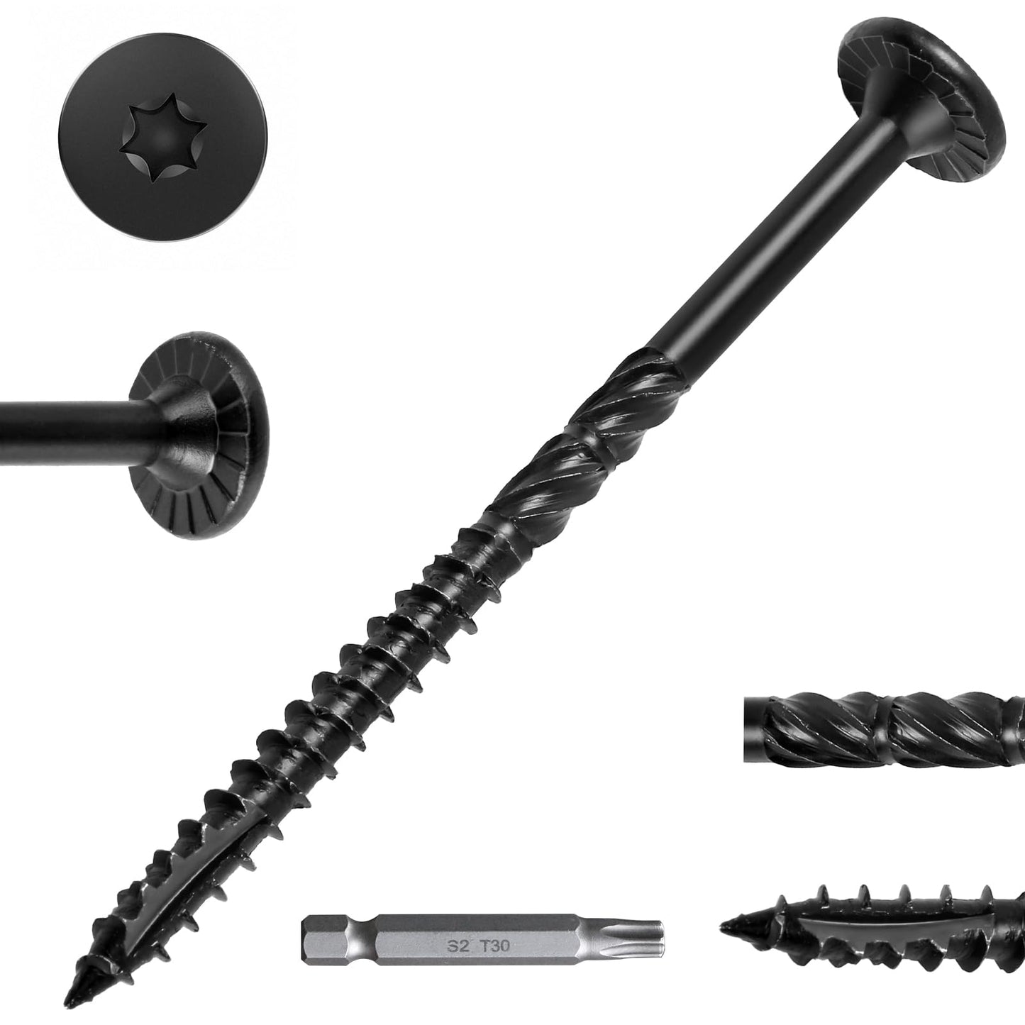 FMhotu 4-1/2 Inch Heavy-Duty Outdoor Deck Screws, 50Pcs Star Drive Decking Wood Screws, Rust Resistant Timber Screws for Timber/Log/Landscaping Wood (#14 x 4-1/2" Black）