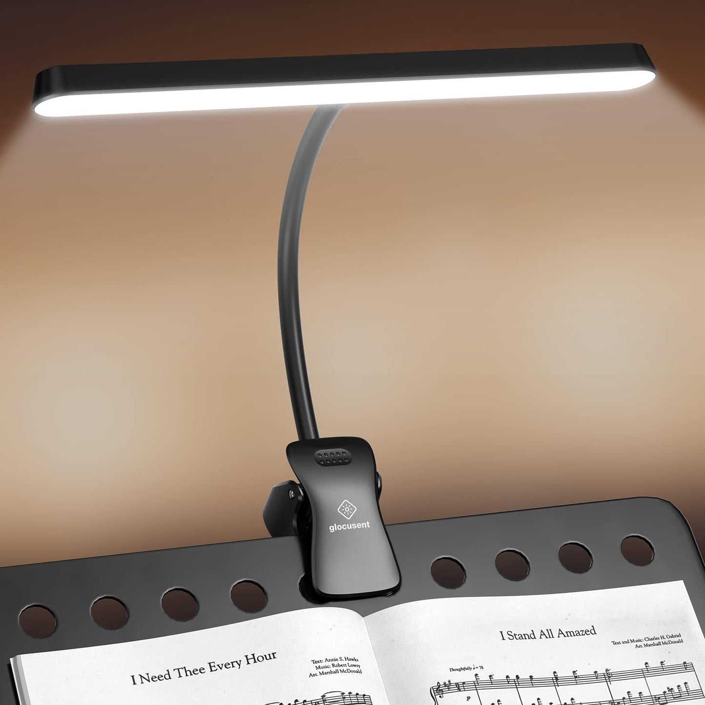 Glocusent 57-LED Super Bright Music Stand Light – Eye Caring Clip On Piano Lamp with 3 Color Modes & 5 Brightness Levels, USB-C Rechargeable, Up to 140 Hrs, Ideal for Sheet Music, Piano, Guitar
