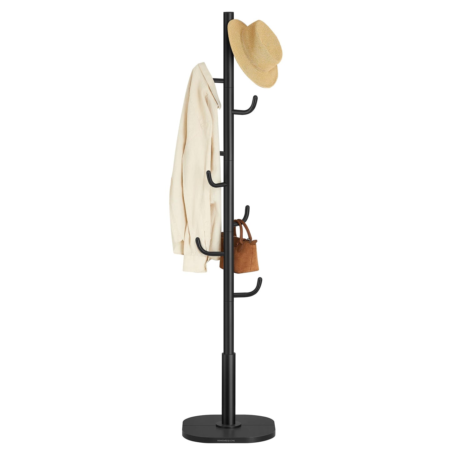 SONGMICS HOME Cactus-Shaped Coat Rack, Coat Rack Freestanding, Coat Rack Stand with 8 Sturdy Hooks, with Curved Ends, 69 Inches Tall, for Clothes, Hats, Bags, Ink Black URCR039B01