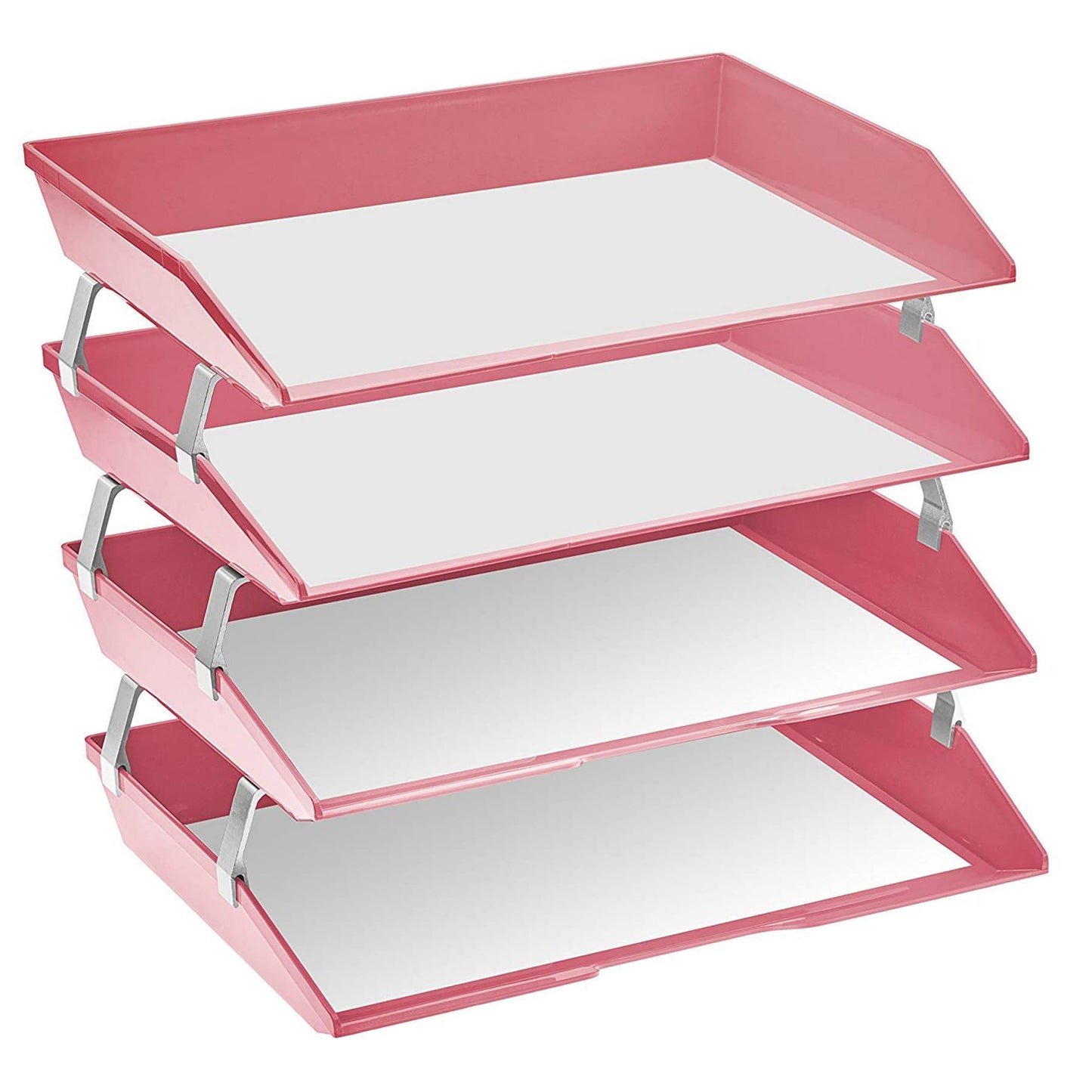Acrimet Facility 4 Tier Letter Tray, Side Load, Letter Size/A4, Desktop File Organizer, Plastic (Solid Pink)