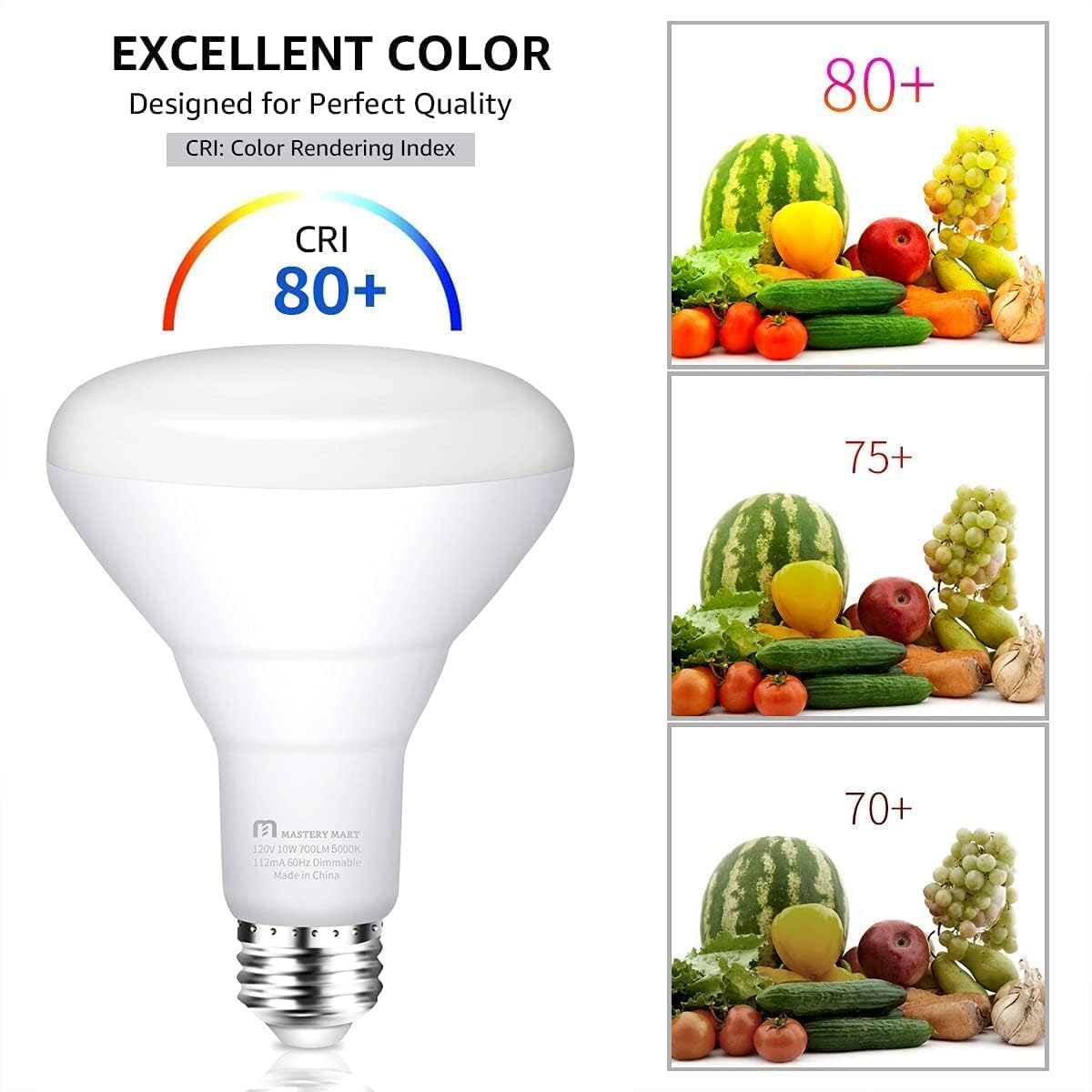 Mastery Mart BR30 LED Bulb, 10W Dimmable, 65 Watt Equivalent 700 Lumen, Wide Flood Light, E26 Base, Recessed Light Bulb for Can Ceiling, UL and Energy Star, Pack of 10