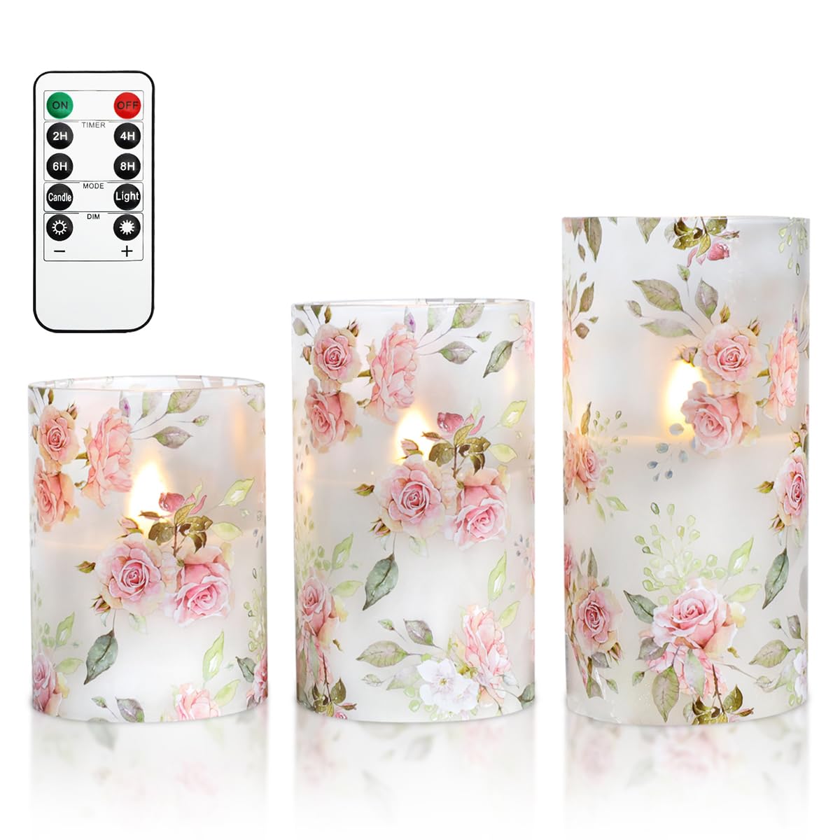 Silverstro Battery Operated Candles with Flickering Flame, Flameless Candles Love Theme Rose Series, Realistic Orange Flame LED Candles Set, Height 4" 5" 6"(3 Pack)