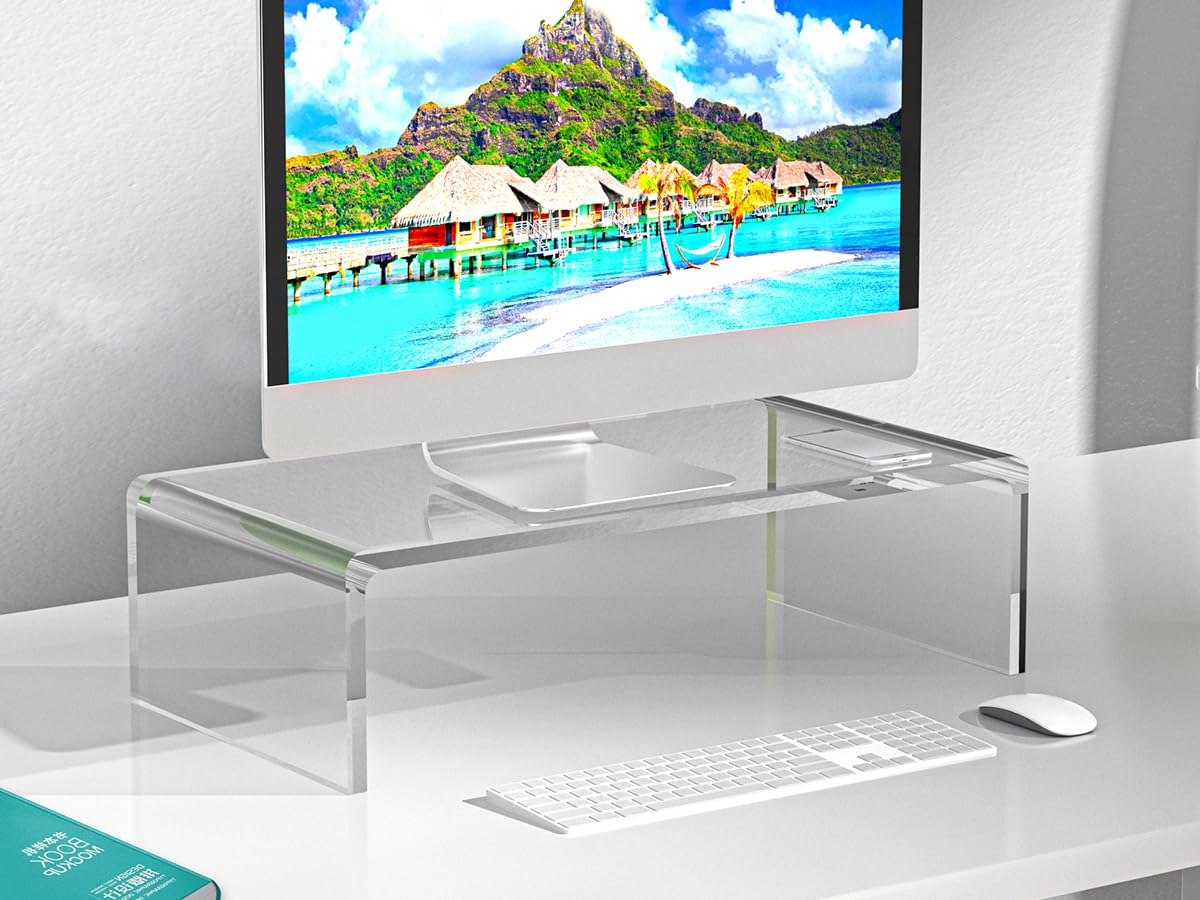 guofa Acrylic Monitor Stand Riser - Desk Platform for Computer Monitor, Desktop Riser Elevation for Laptop for Keyboard Storage (34 x 19 x 10 CM)