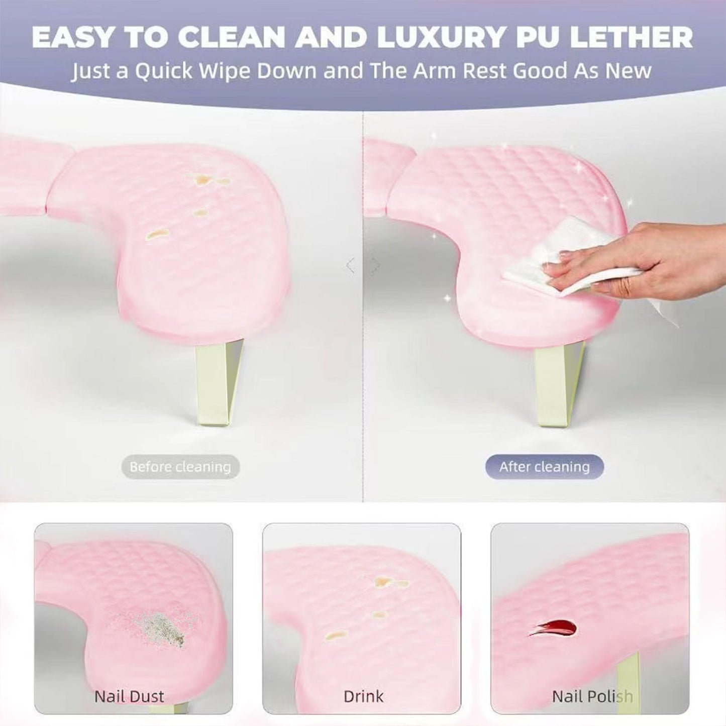 Arm Rest for Nails,U-shaped Manicure Nail Hand Rest Pillow Cushion,Foldable PU Leather Nail Tech Arm Rest for Nails Tech,Foot Hand Rest (Pink)