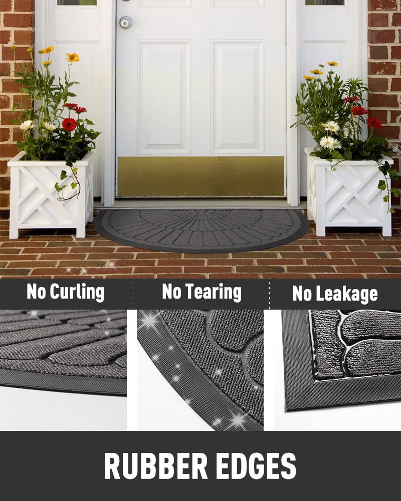 Front Door Mat Outdoor Indoor Welcome Mat-Semicircular 60X90CM Non Slip Heavy Duty Rubber Doormat-Absorbent Entryway Rug Entrance Doormat Entry Rug Dirt Scraping Shoe Mat Grey
