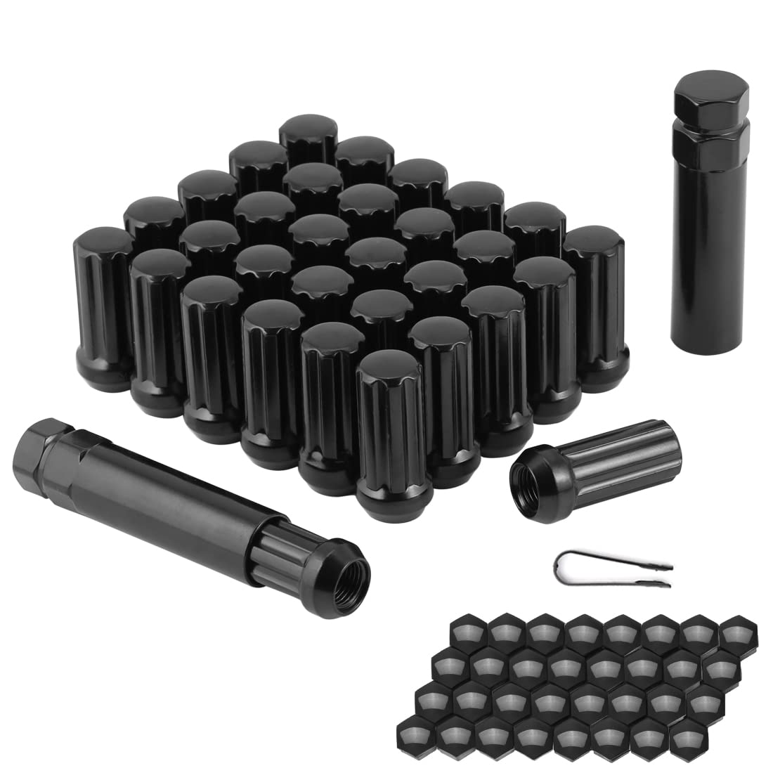 M14x1.5 Black 2'' Tall 32 Pack Lug Nuts - 14mmx1.5 Acorn Aftermarket Wheel Lug Nut Fit for Chevy Silverado 1500 2500, GMC, Ford, Ram