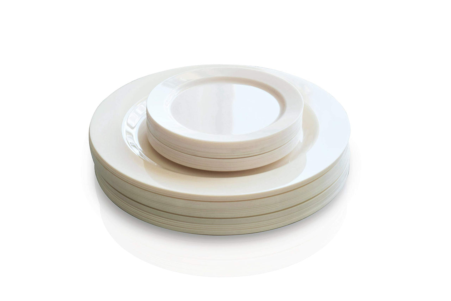 OCCASIONS 50 Ivory Disposable Plastic Plates, Elegant Heavy Duty for Wedding & Party - 25 x 10.5" Dinner + 25 x 6.25" Dessert Plates, BPA Free Cream Dinnerware (25 Guests, Plain Ivory)