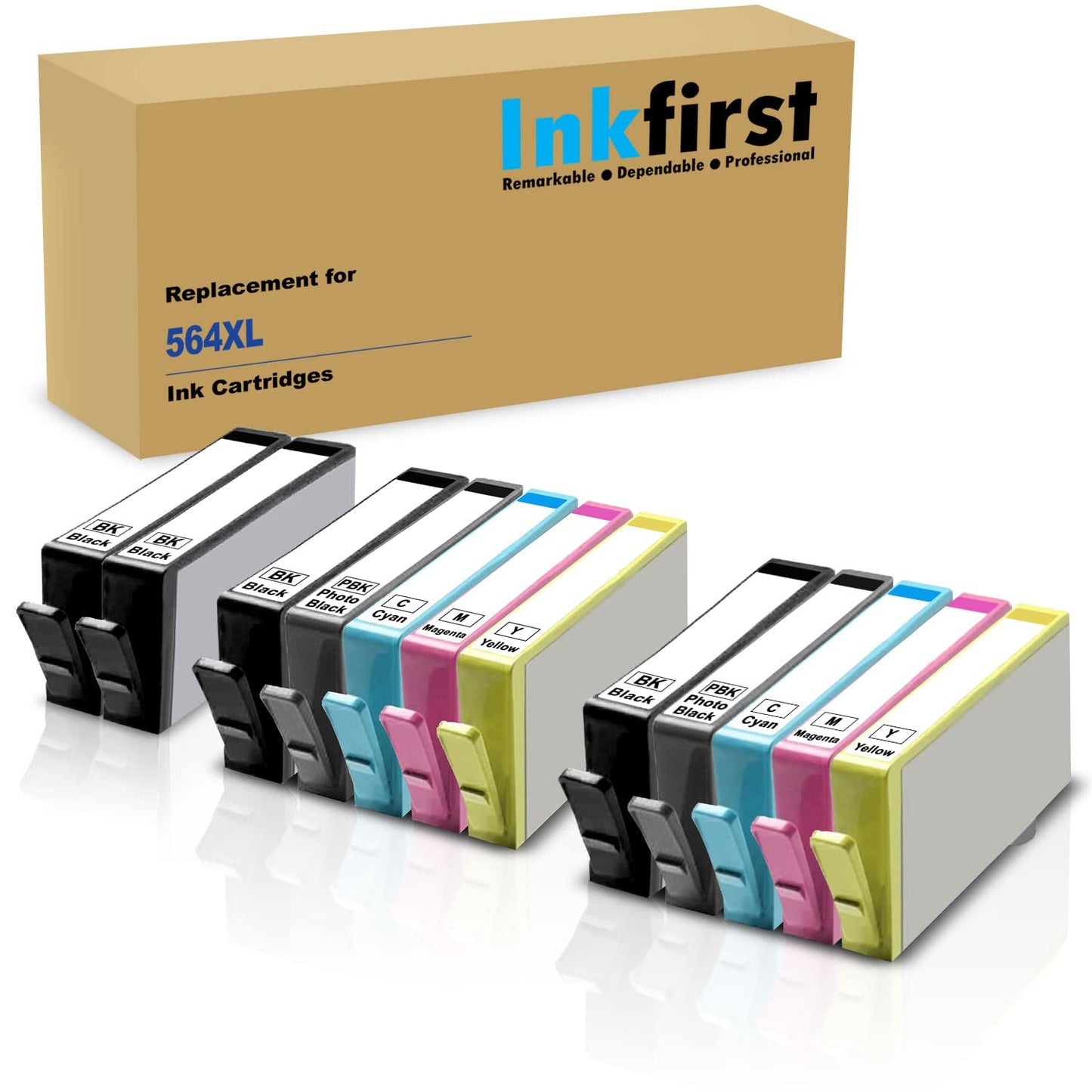 12 Inkfirst Compatible Ink Cartridges for HP 564 XL 564XL High Yield (4BK, 2PBK, 2C, 2M, 2Y) Photosmart 7510 7515 7520 7525 C6340 C6350 C6380 D5445 D5460 D7560 C510a C309g