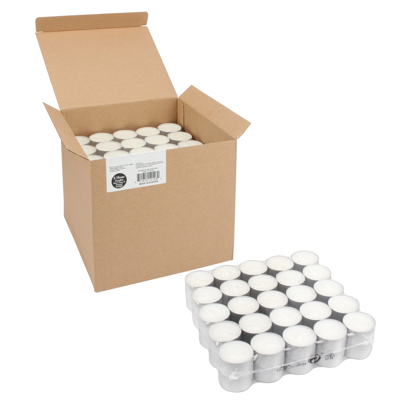 Stonebriar White Unscented Smokeless Long Burning Tea Light Candles with 8 Hour Burn Time, 200 Count