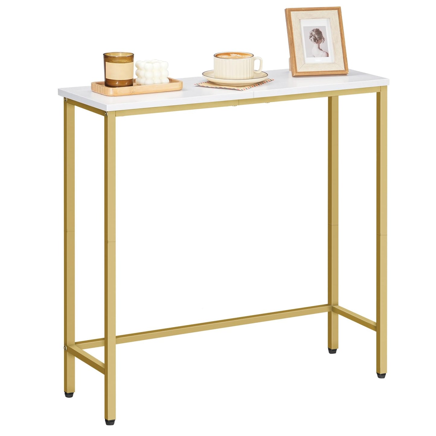 HOOBRO Narrow Console Table, 29.5" Small Entryway Table, Thin Sofa Table, Side Table, Display Table, for Hallway, Bedroom, Living Room, Foyer, White and Gold DW75XG01