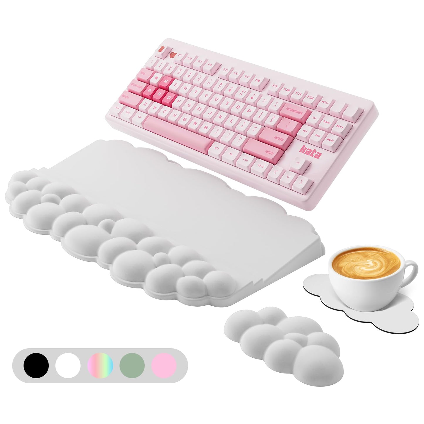 Ergonomic Wrist Rest for Keyboard and Mouse, Soft Memory Foam Cloud Keyboard Stand Pad with Wrist Rest Set, Easy Typing, Pain Relief, Comfort for Office, Work, Gaming - White