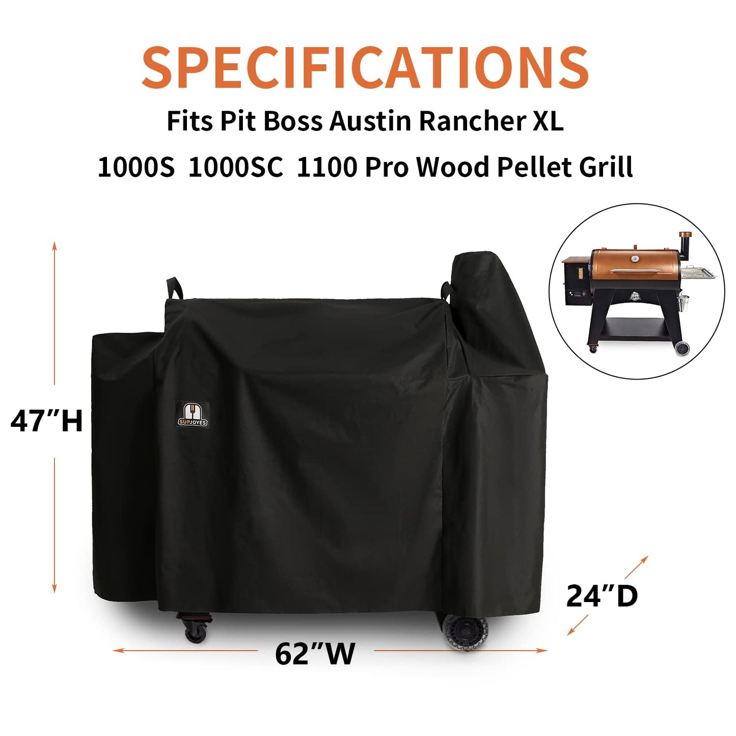 SUPJOYES Grill Cover for Pit Boss Austin XL, Rancher XL Wood Pellet Grill, Pit Boss 1000/1100 Series Grill Cover, Heavy Duty Waterproof PitBoss Smoker Accessories