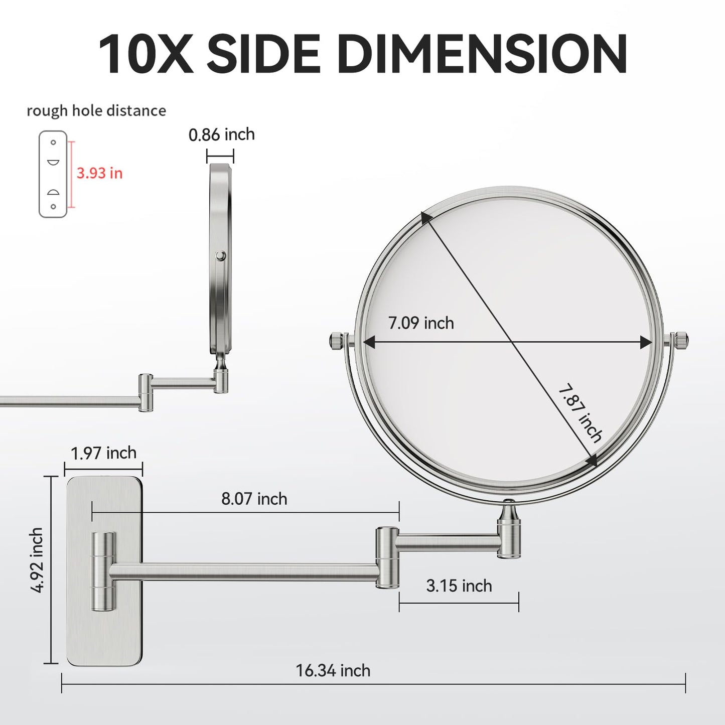 Nicesail Wall Magnifying Mirror Double-Sided, Make up Mirror for Bathroom Vanity Magnifying Wall Mount Makeup with 10X Magnification, Mountable Shaving Mirror Brushed Nickel Finish(8 Inch, 10X)