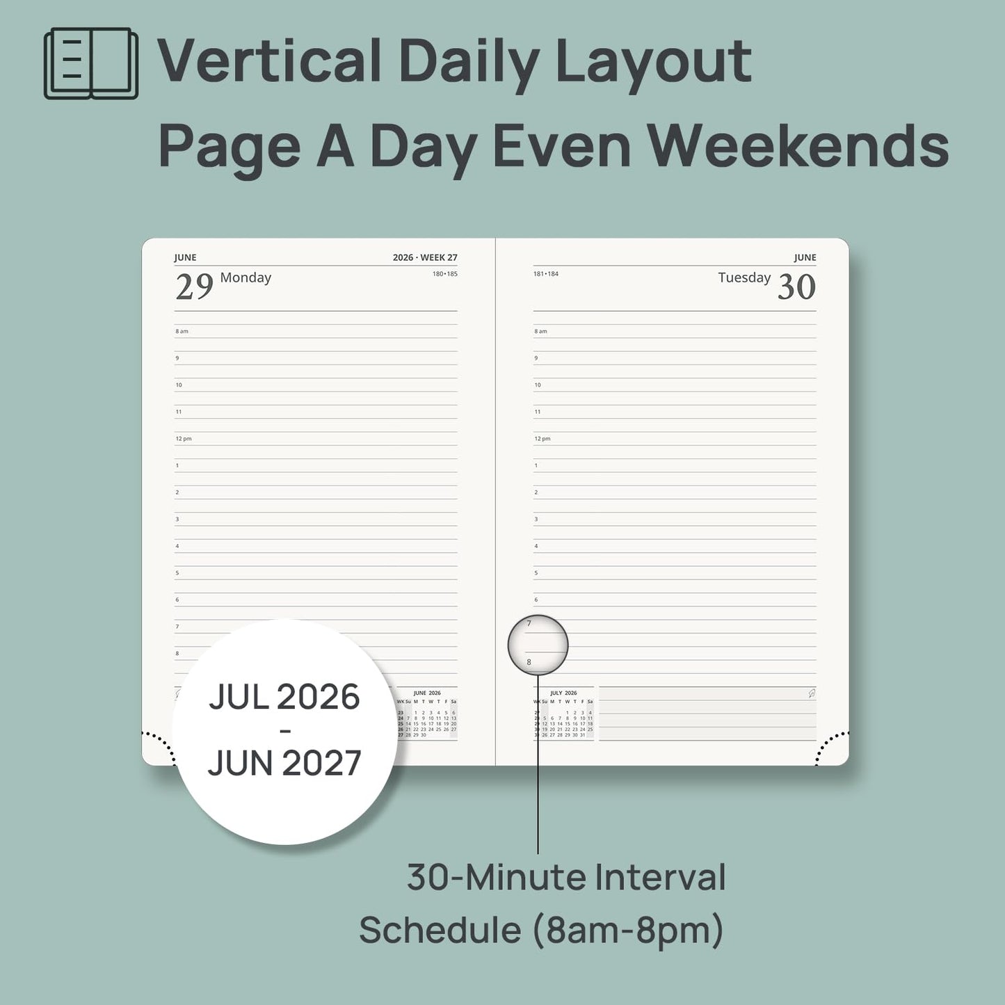 POPRUN 2026-2027 Daily Planner One Page Per Day (Medium - 5.75" x 8.5") - Academic Calendar Book(July 2026 - June 2027), 2026 Day Appointment Book with Pen Holder, Hardcover - Black