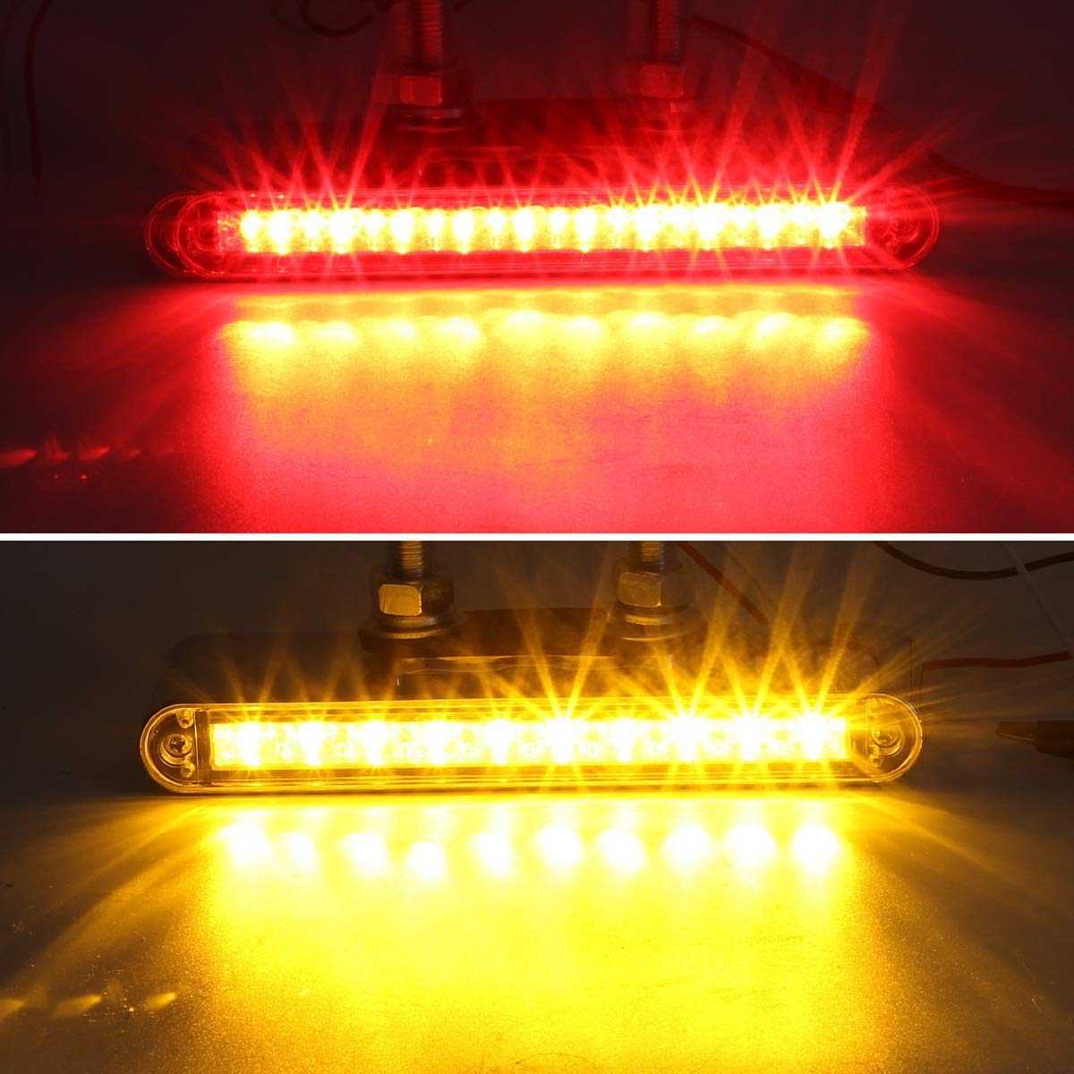 Partsam 2Pcs 6.5" Double Face Truck Semi Trailer Light Bars 10LED Red/Amber Clear Lens Waterproof with Double Studs Sealed Dual Face Led Turn Signal Stop Tail Marker Lights 12V