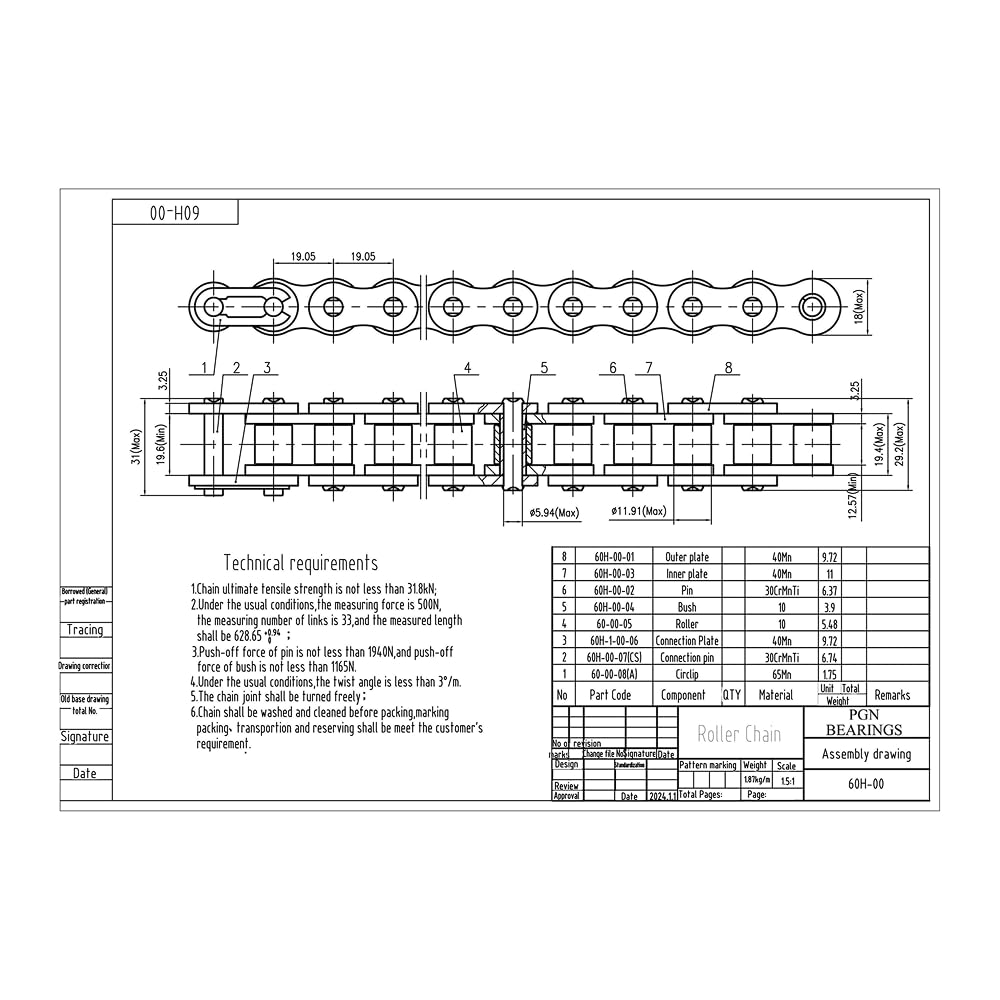 PGN #60 Heavy Duty Roller Chain - 10 Feet + 2 Free Connecting Links - #60H - 159 Links