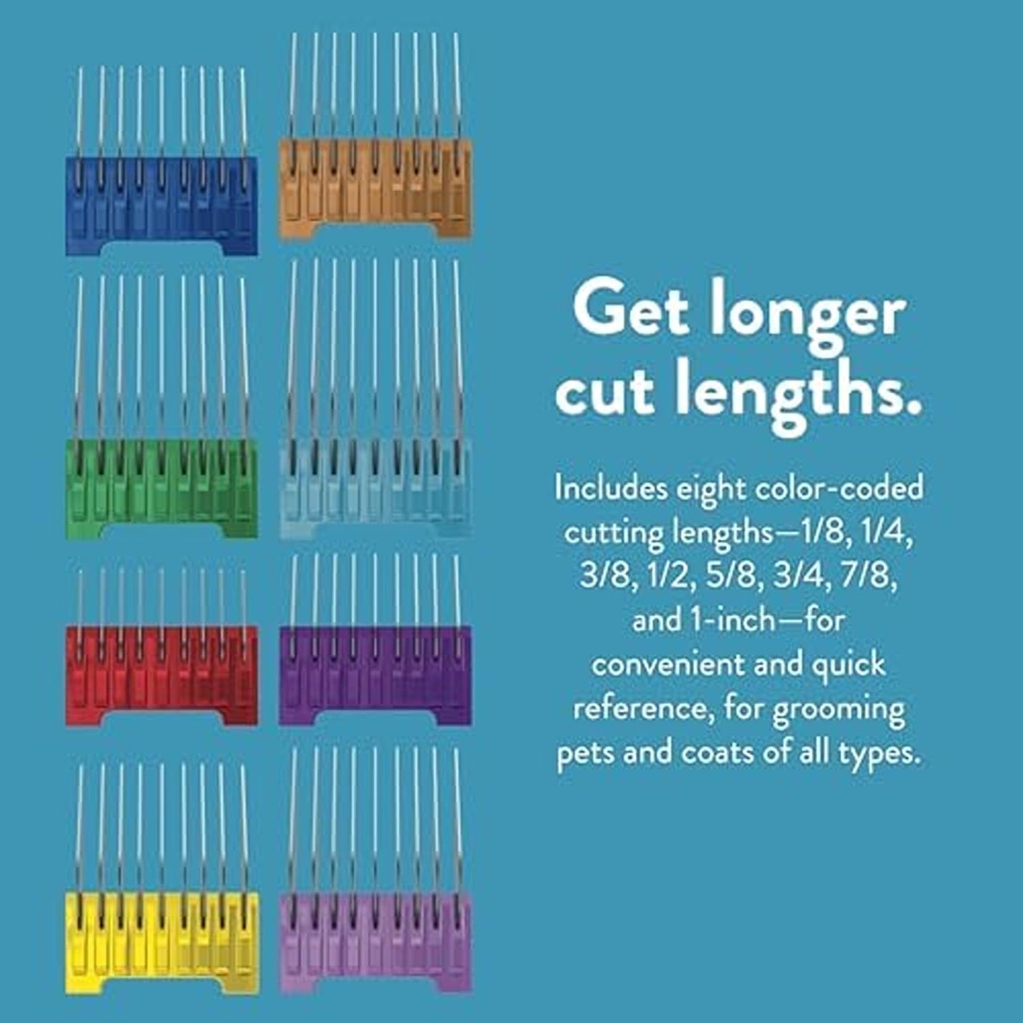 Wahl® 5-in-1 Stainless Steel Attachment Comb Set – 8 Color-Coded Guide Combs for Professional Pet Dog, Cat and Horse Grooming, Fits Wahl 5-in-1 Blades for Use with Arco, Bravura and Chromado Clippers - 3027903