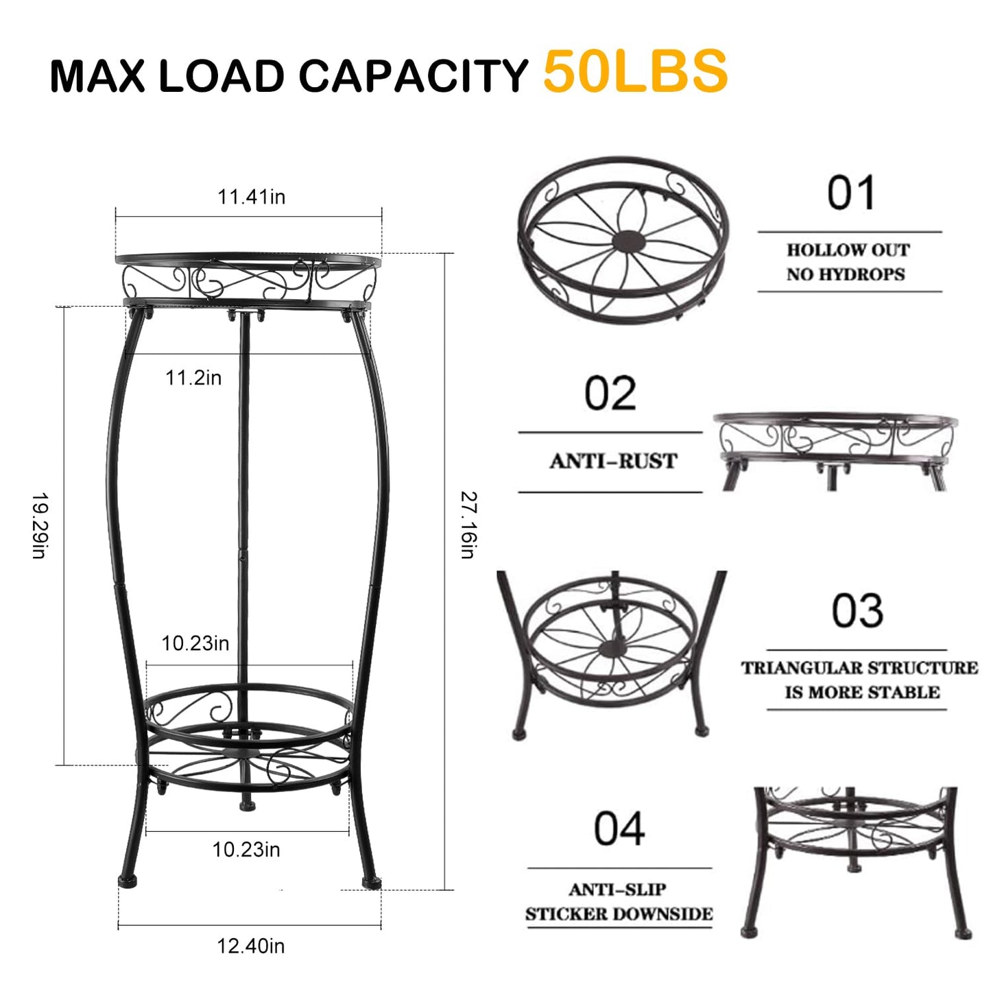 2 Pack Plant Stands Indoor,2 Tier Metal Tall Plant Stand Outdoor,Corner Potted Holder,Flower Stand,Rustproof Decorative Plants Shelf Rack for Patio, Living Room, Garden, 27.1'' ,Black