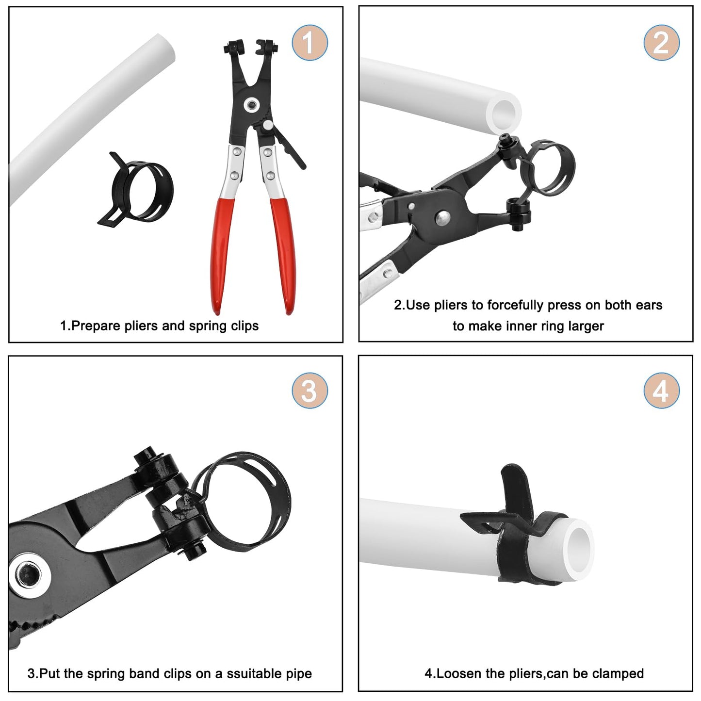 35Pcs 24-47mm Spring Band Hose Clamps with Swivel Flat Plier Assortment Kit, 7 Large Sizes Fuel Line Silicone Vacuum Tube Radiator Hose Black Steel Clamp,Low Pressure Air Clip,Water Pipe