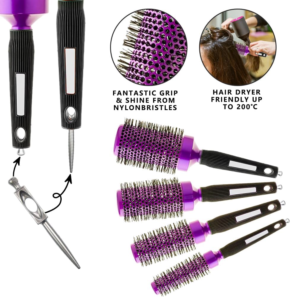 5pcs Round Brush for Blow Out styling loose curls and waves at home or salon professional styling hair brush set women Heat Resistant Ceramic Nylon Bristles round brushes offers even heat styling