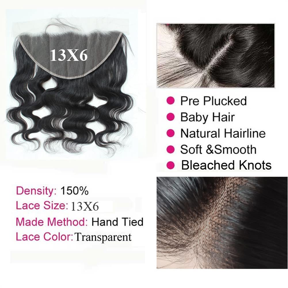 Forawme 100 Unprocessed Human Hair 13X6 Ear To Ear Full Lace Frontals Closure With Natural Hairline 14 Inch Natural Color Body Wave Pre Plucked Transparent Lace Frontal Hair Pieces