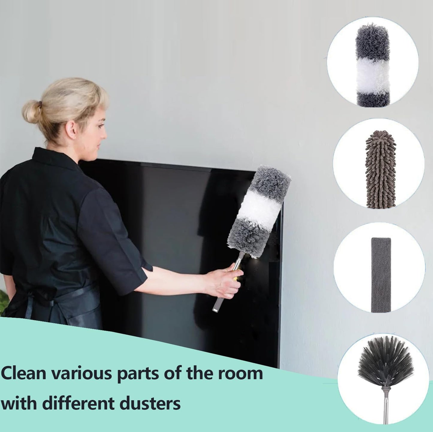 LLCJYYCY Feather Duster,Microfiber Dusters for Cleaning with Extension Pole,Washable Lightweight Dusters for Cleaning Ceiling Fan, High Ceiling, Furniture,Bed Bottom, Gap,Spider Web etc.