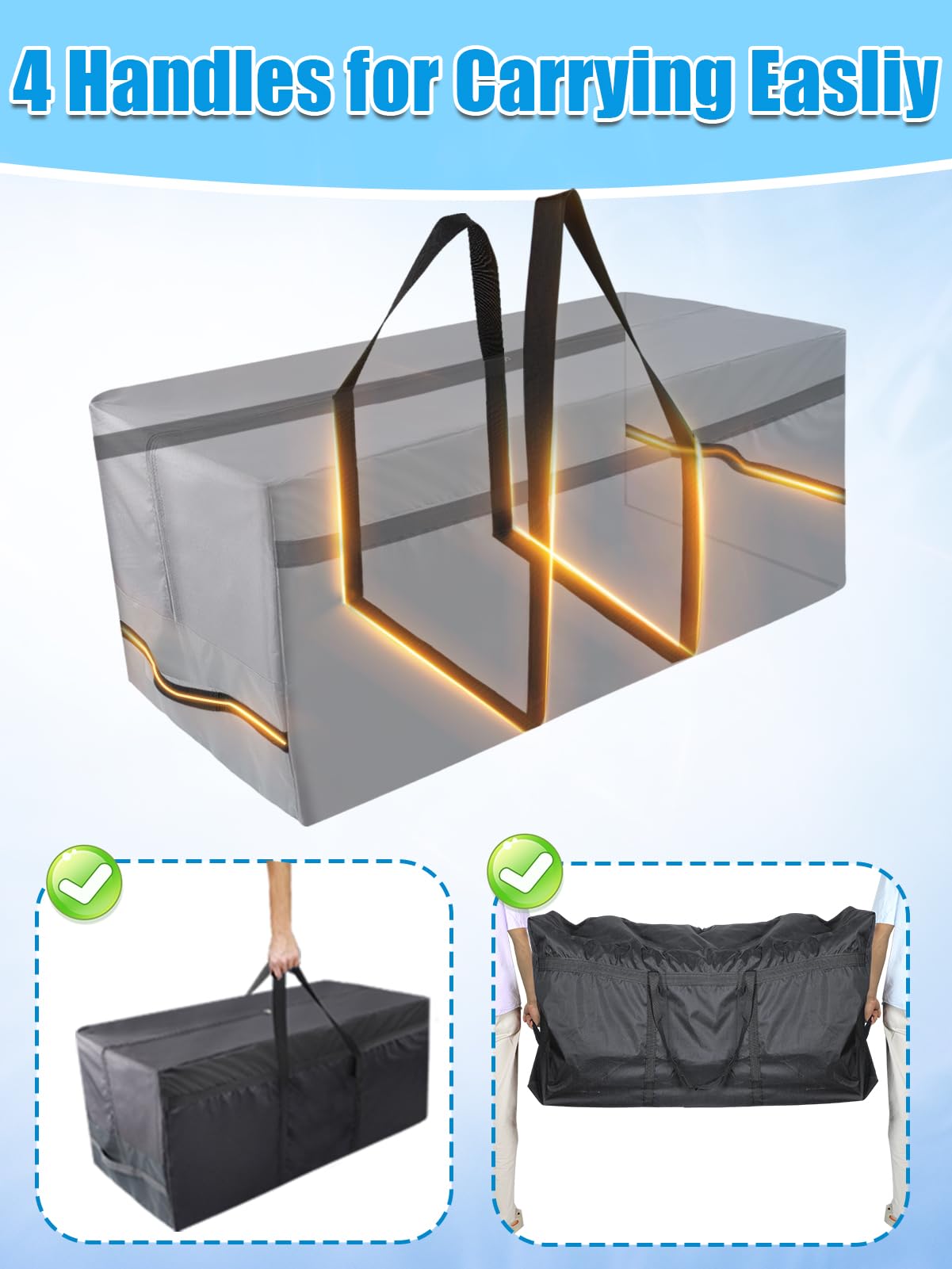 140 Gallon Extra Large Storage Bag for Aboveground Pools - Heavy-duty Pool Cover Storage with 4 Carrying Handles, Outdoor Patio Cushion Bag, 56''x24''x24''