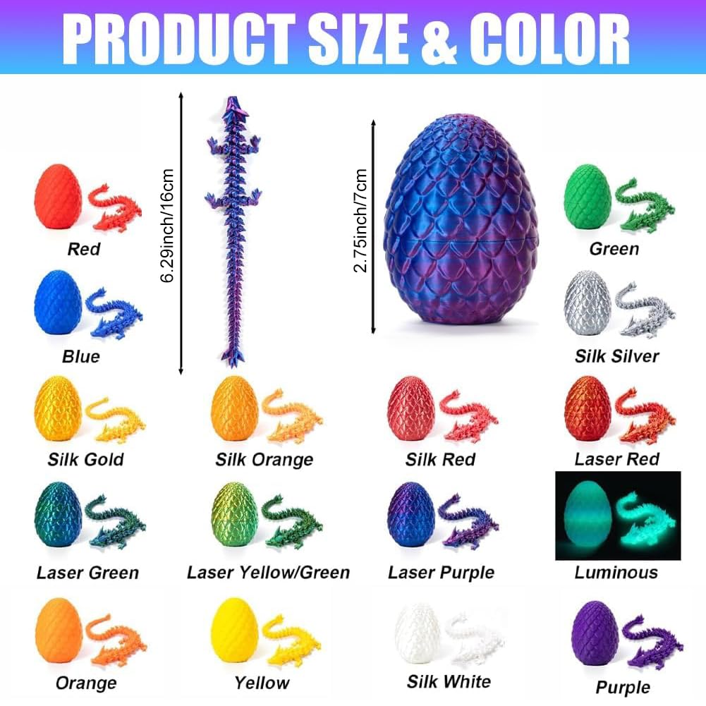 3D Printed Dragon Egg Toy, Full Dragon 3D Crystal Easter Egg with Detachable Eggshell Fidget Toys for Kids, Fidget Gift for Adults Stress Relief Autism ADHD, Easter Basket Stuffers (12PCS)