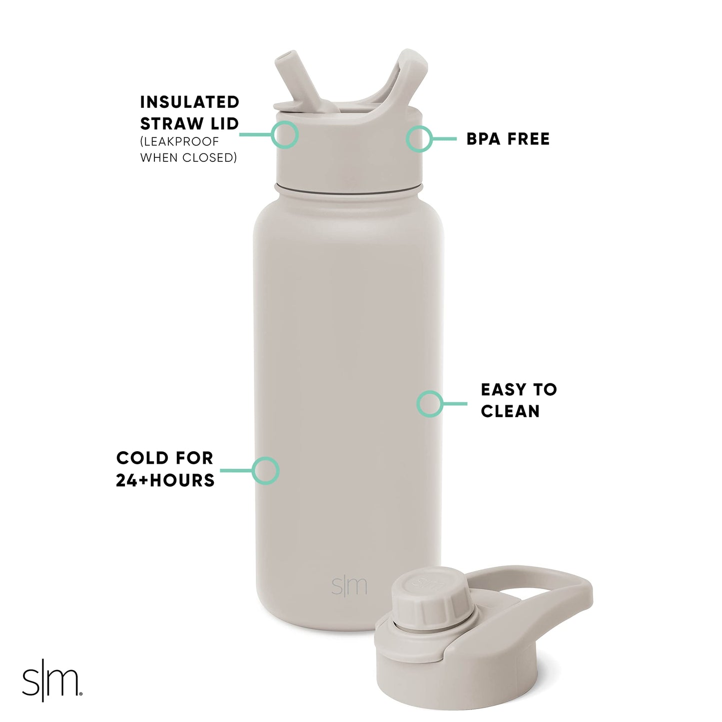 Simple Modern Water Bottle with Straw and Chug Lid | Insulated Stainless Steel for Sports Gym | Summit Collection | 32oz | Almond Birch