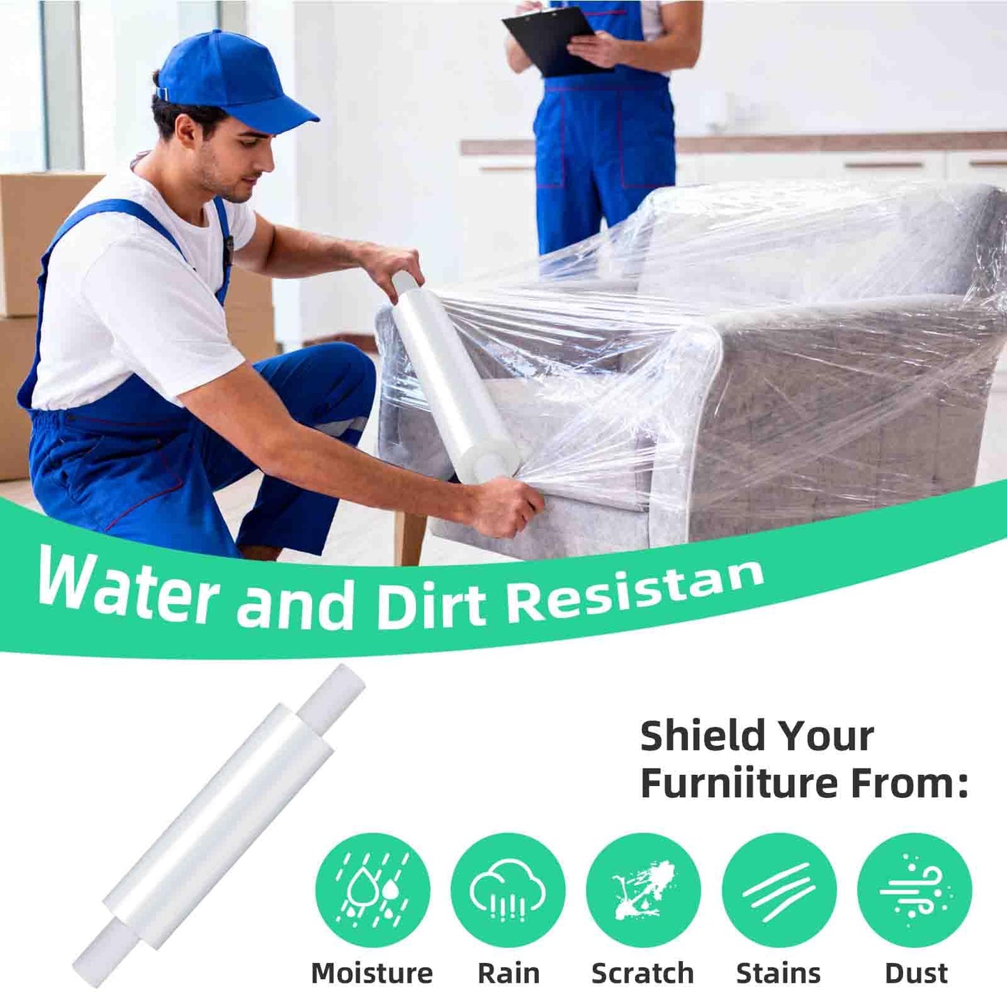 Stretch wrap roll with Handles 15" X 1200 Feet, Stretch Wrap Industrial Strength, Shrink Wrap Packing Moving Suppliers 60 Gauge Plastic Wrap for Pallet Wrapping Shipping and Surface Protection