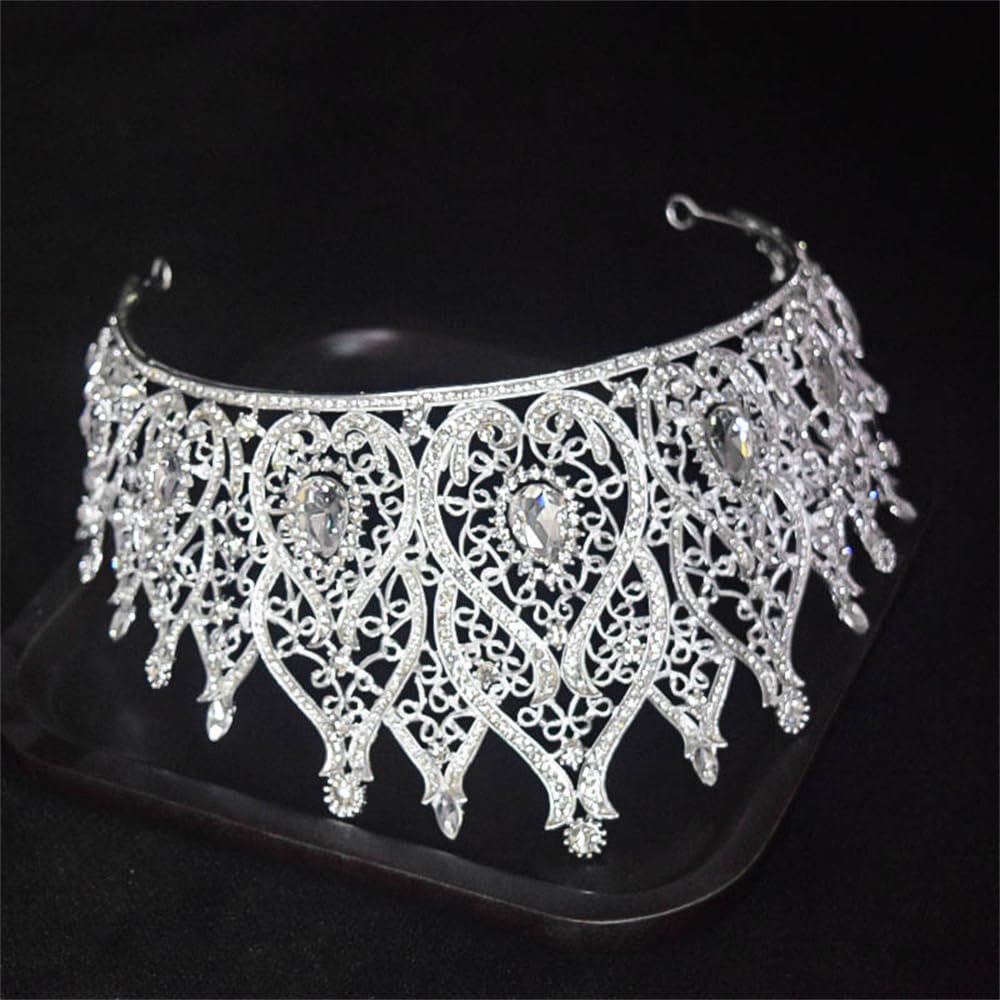 QXMYOO Extra Large Tiaras Tall Pageant Crowns for Women Clear Austrian Crystal Tiara Silver Homecoming Queen Crown Big Rhinestone Headpiece for Birthday Prom Quinceanera Wedding, X-Large, Crystal, No