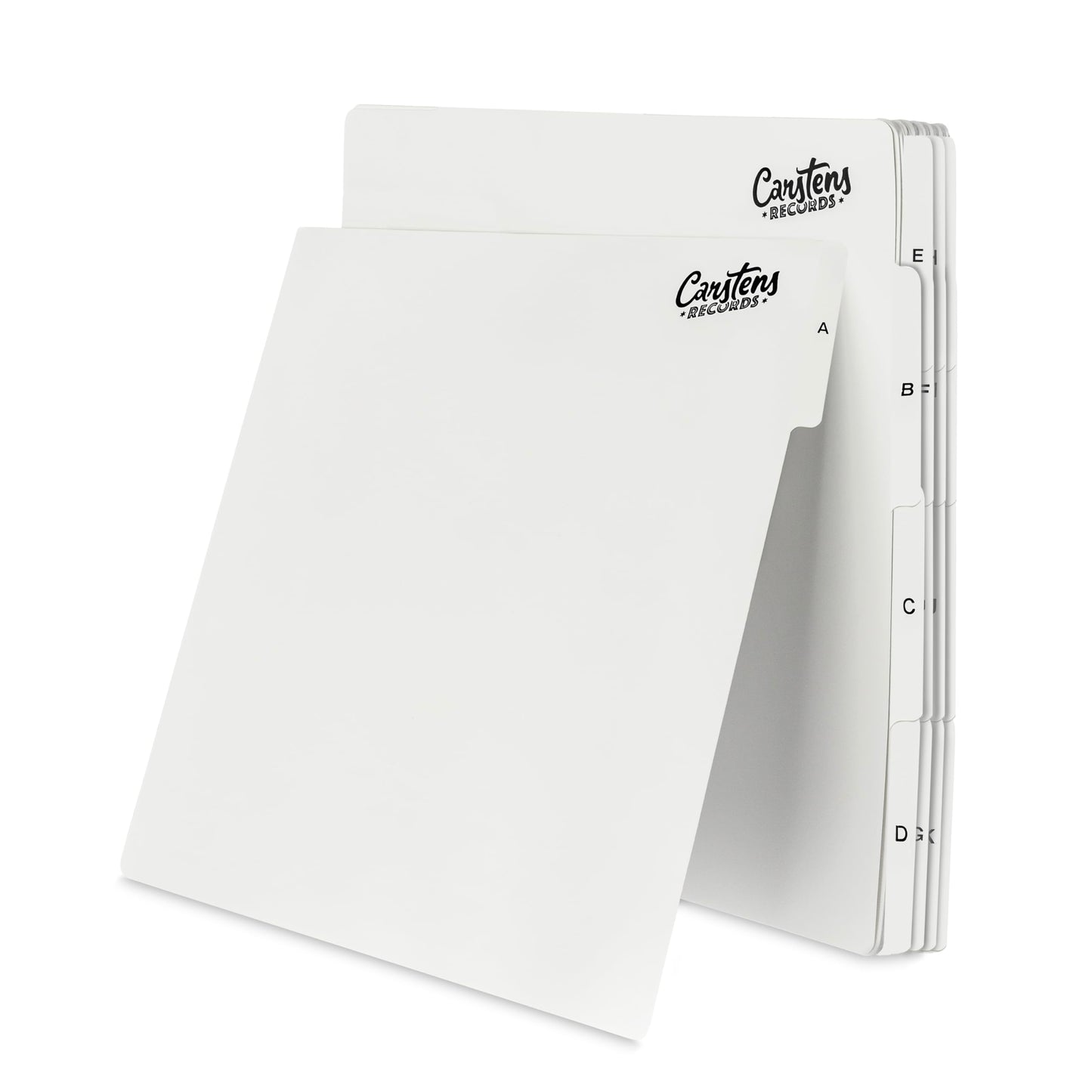 Carstens Records Heavy Duty Vinyl Album Dividers A-Z | Single Sided Printing | 12" LP Organizers with Tabs | Pack of 26 White | Made in The USA | for Side Browsing