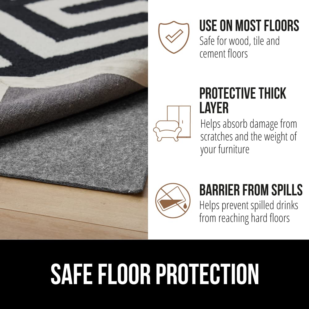 GORILLA GRIP Felt with Rubber Stay in Place Slip Resistant Rug Pad, 1/8 inch Thick, 4x6 FT Protective Padding Under Area Rugs, Cushioned Gripper Pads, Carpet Runners, Hardwood Floors Protection