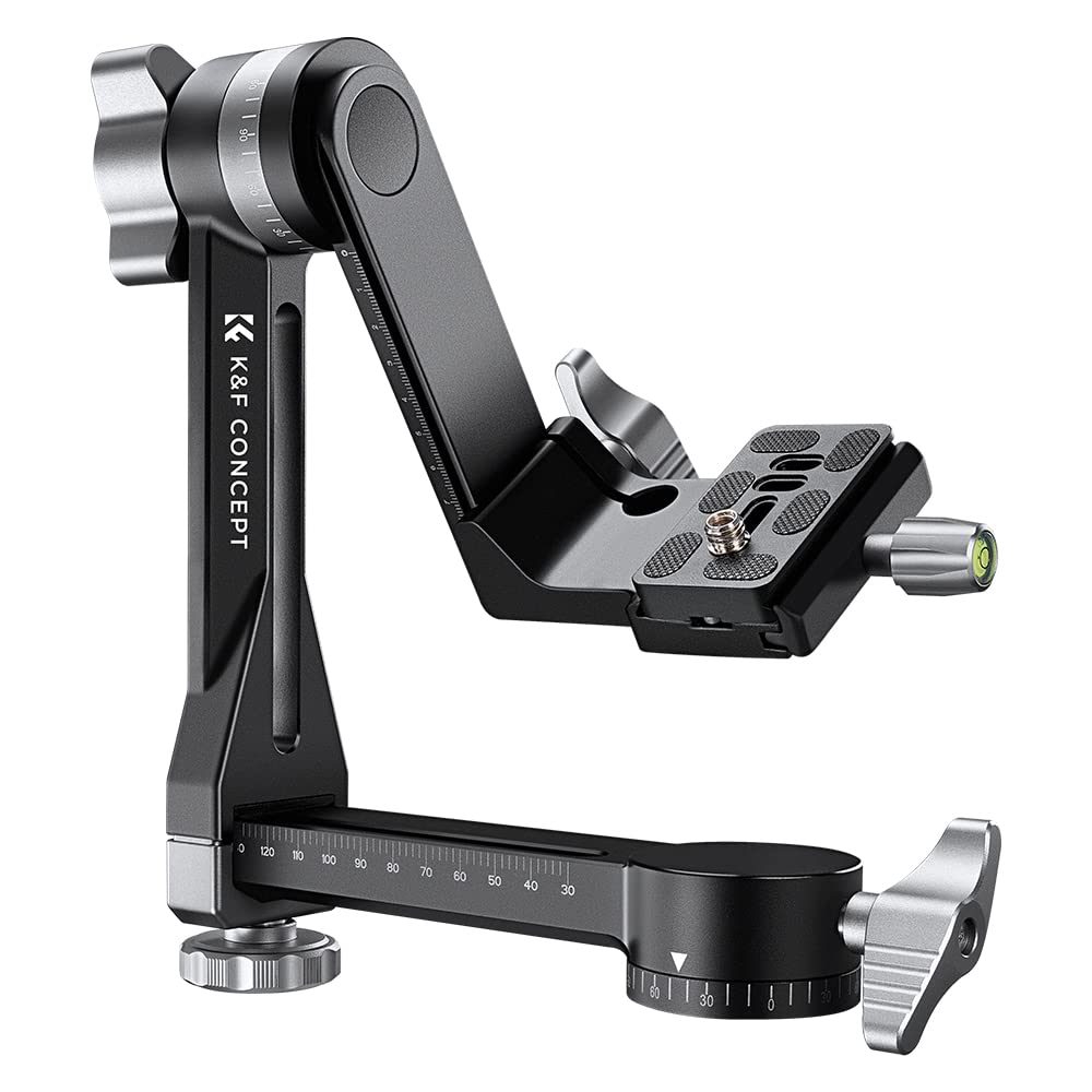 K&F CONCEPT Aluminum 360 Degree Panoramic Gimbal Tripod Head with 1/4'' Standard Quick Release Plate and Bubble Level Capacity up to 44.09lbs/20kg