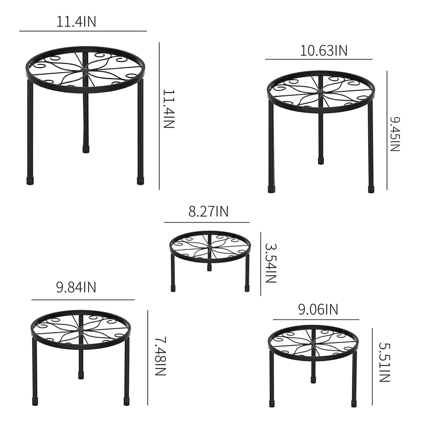 FABOMEI 5-Pack Metal Plant Stands Indoor & Outdoor, Anti-Rust Iron, Heavy Duty, Black