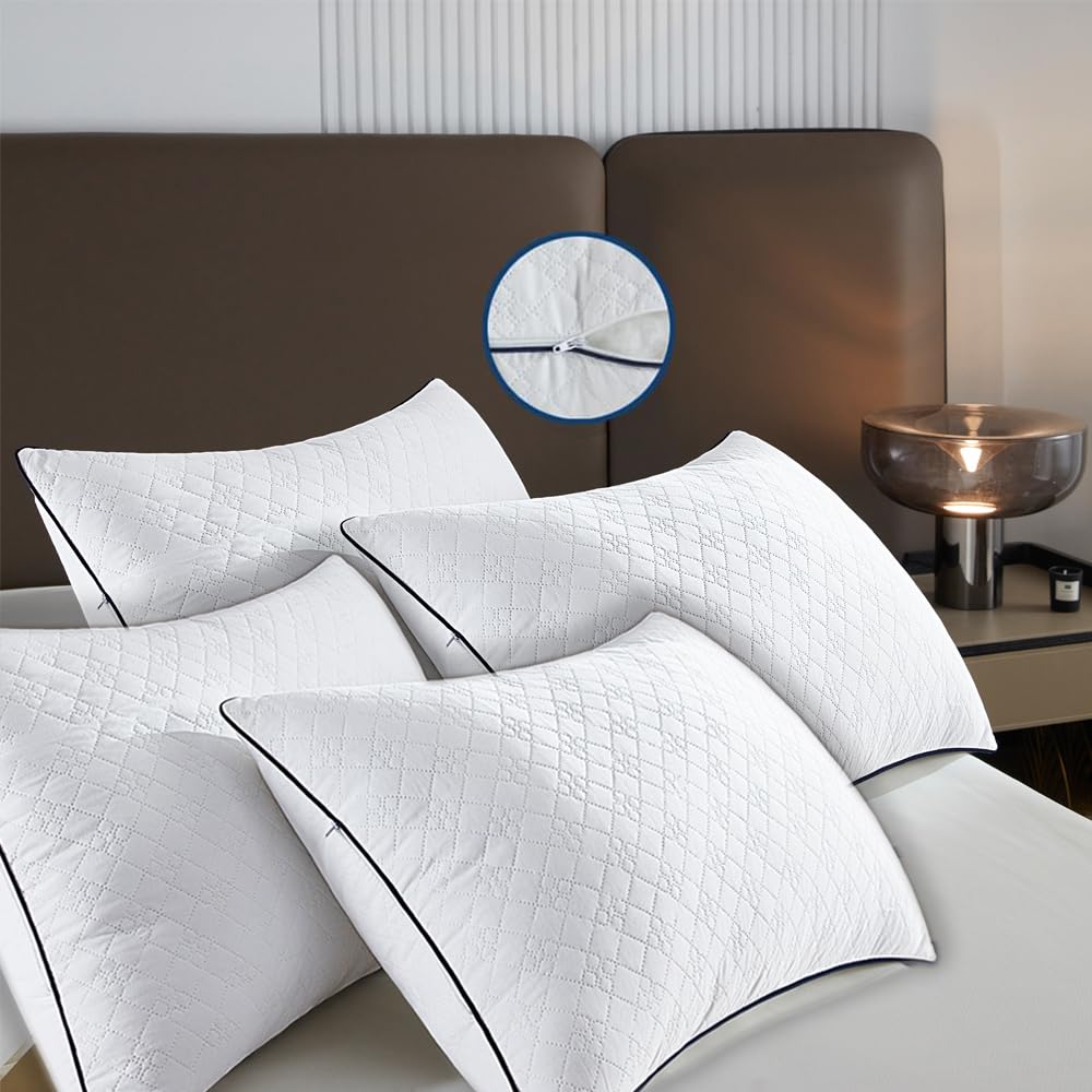 JSWF Bed Pillows for Sleeping Queen Size 4 Packs，Ultra Soft Fluffy ，Premium Soft Down Alternative Fill Set of 4 for Back,Zipper Opening Design,can add and Remove Filler According to Your Needs