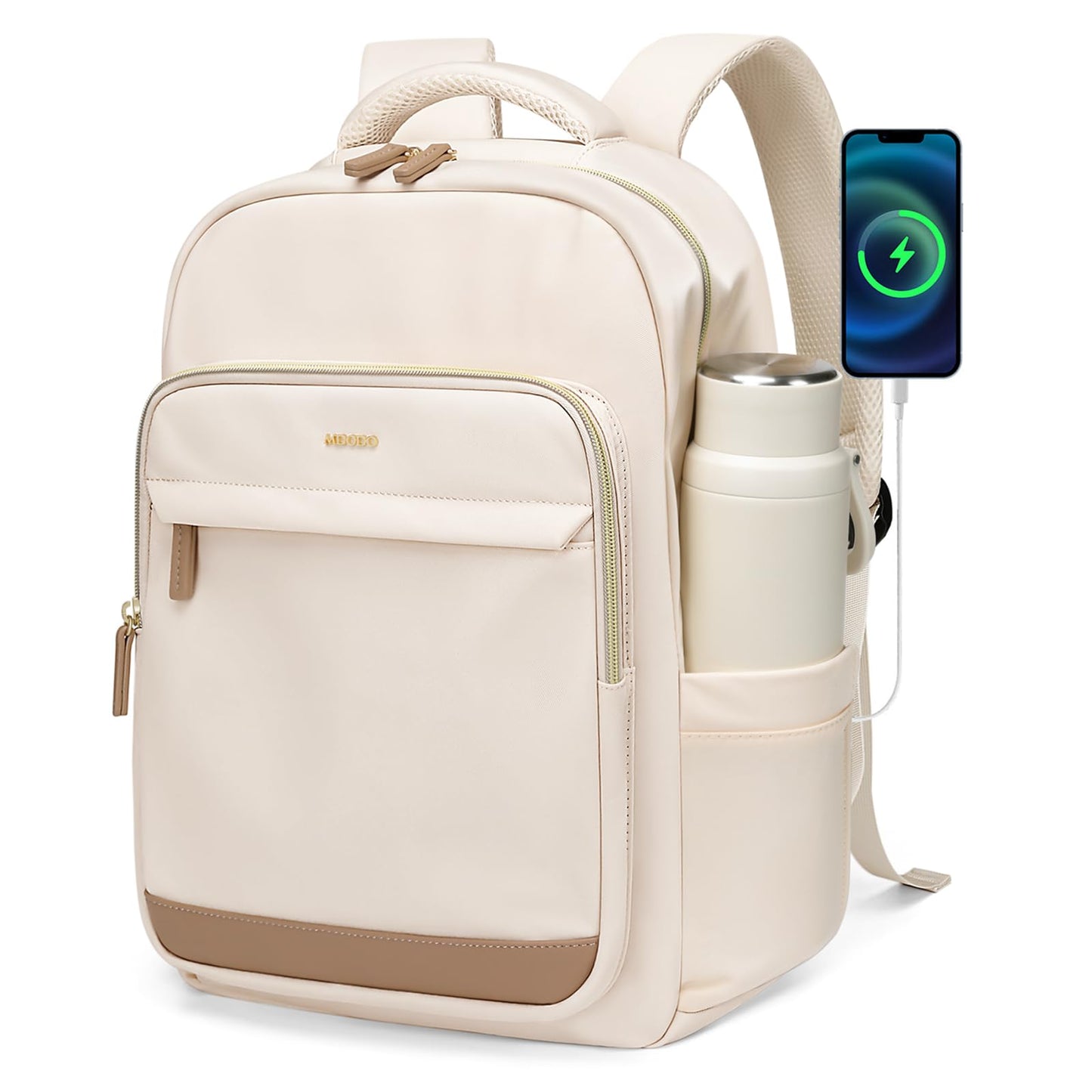 MDODO Laptop Backpack for Women,Travel Backpack with Laptop Compartment,Casual Daypack College Bookbag Computer Work Backpack,15.6Inch, Beige