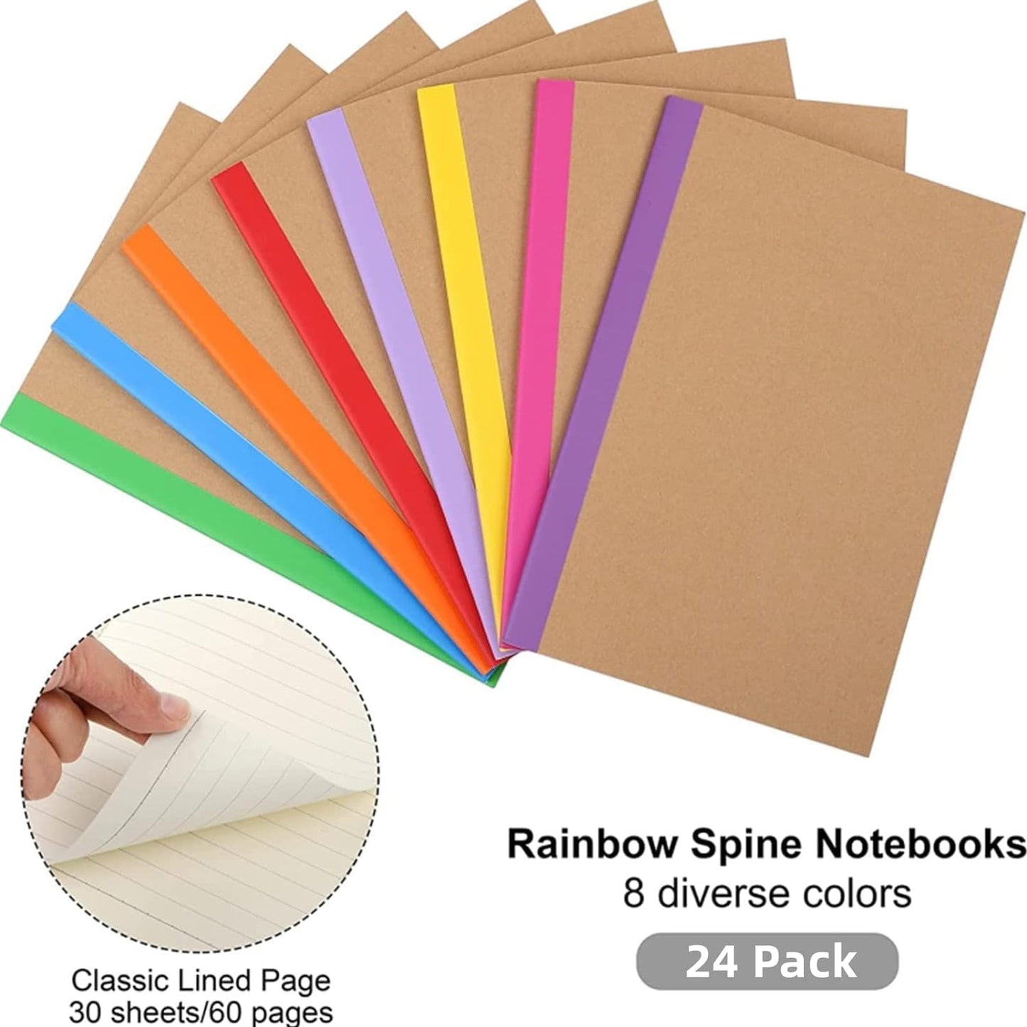 24 Pack A5 Lined Notebooks Bulk, 8.3x5.5 Inch Colorful Ruled Journals with Kraft Cover, 60 Pages Writing Composition Book for Students, Travelers, Classroom, Home, School & Office
