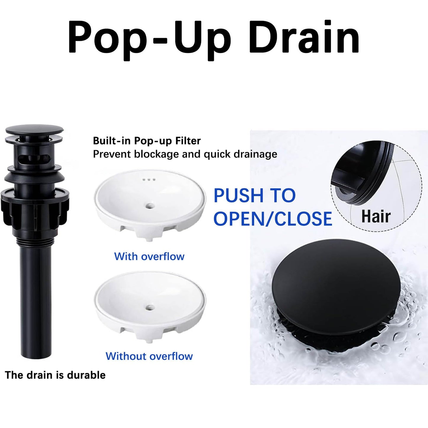 Alenart Matte Black Bathroom Sink Faucet Two Handle Stainless Steel Bathroom Sink Faucet with Pop-up Drain and Supply Hoses, 4 inch Bathroom Faucet for RV Bathroom Vanity washroom Faucet