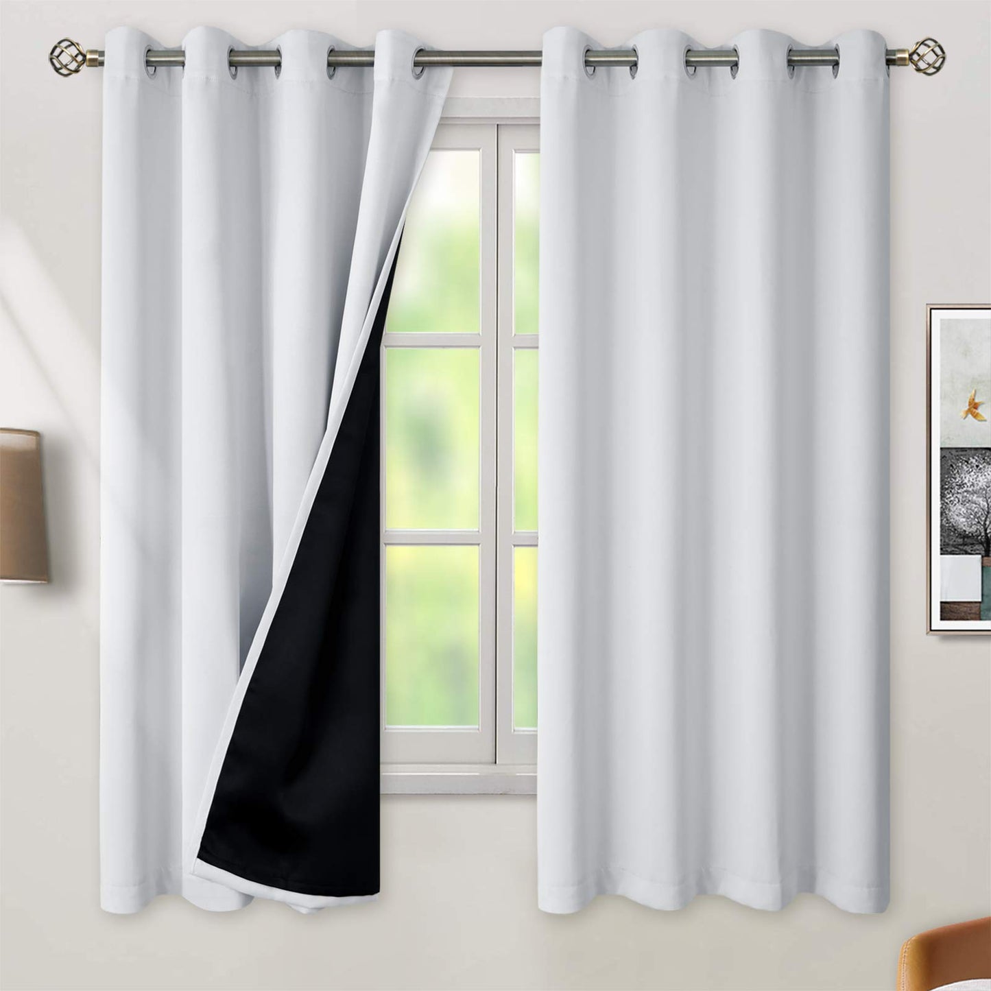 BGment Blackout Curtains 2 Panels - Black Out Curtains for Bedroom Thermal Insulated Grommet Window Curtains 63 Inches Long, Greyish White, Each Panel 52 x 63 Inch